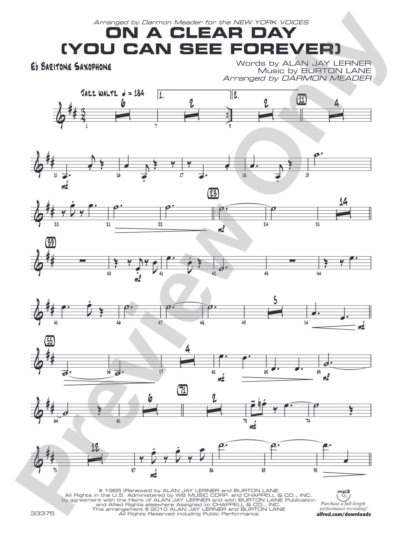 On a Clear Day (You Can See Forever): E-flat Baritone Saxophone