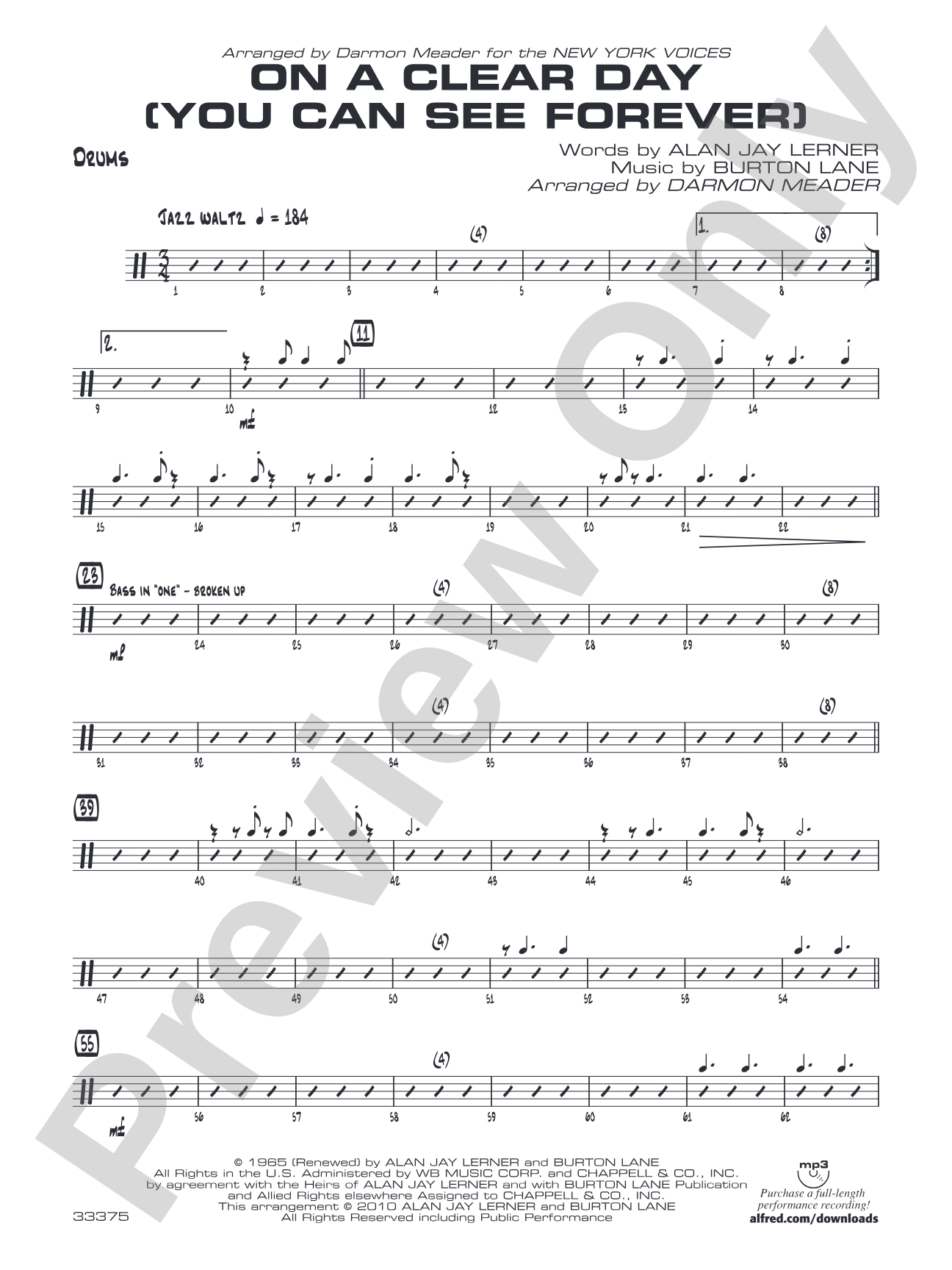 On a Clear Day (You Can See Forever): Drums