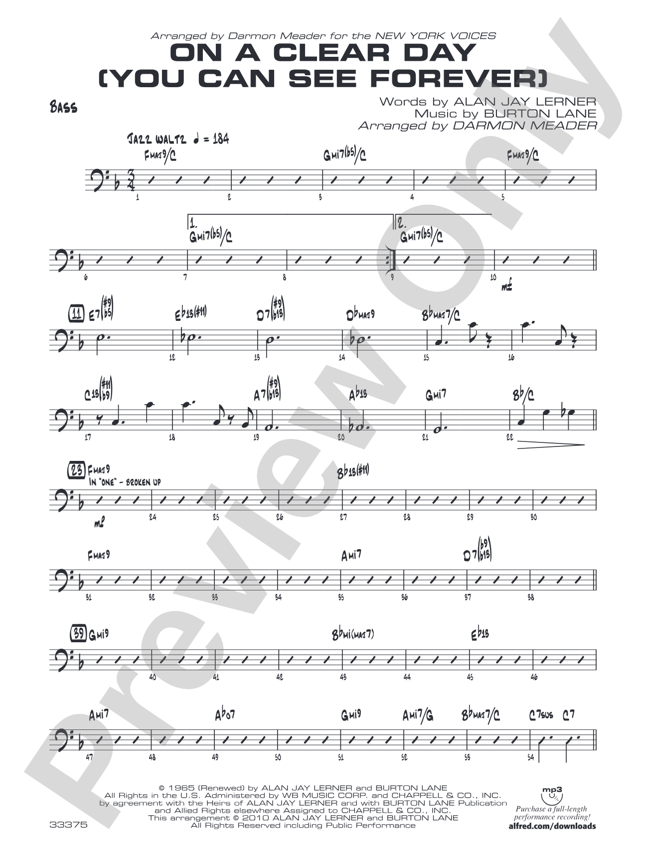On a Clear Day (You Can See Forever): String Bass
