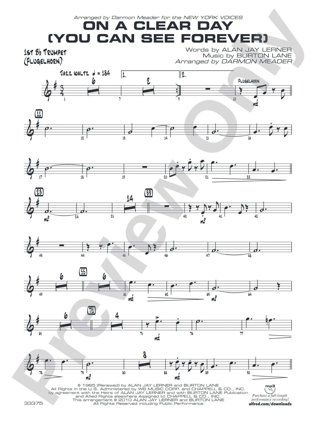 On a Clear Day (You Can See Forever): 1st B-flat Trumpet