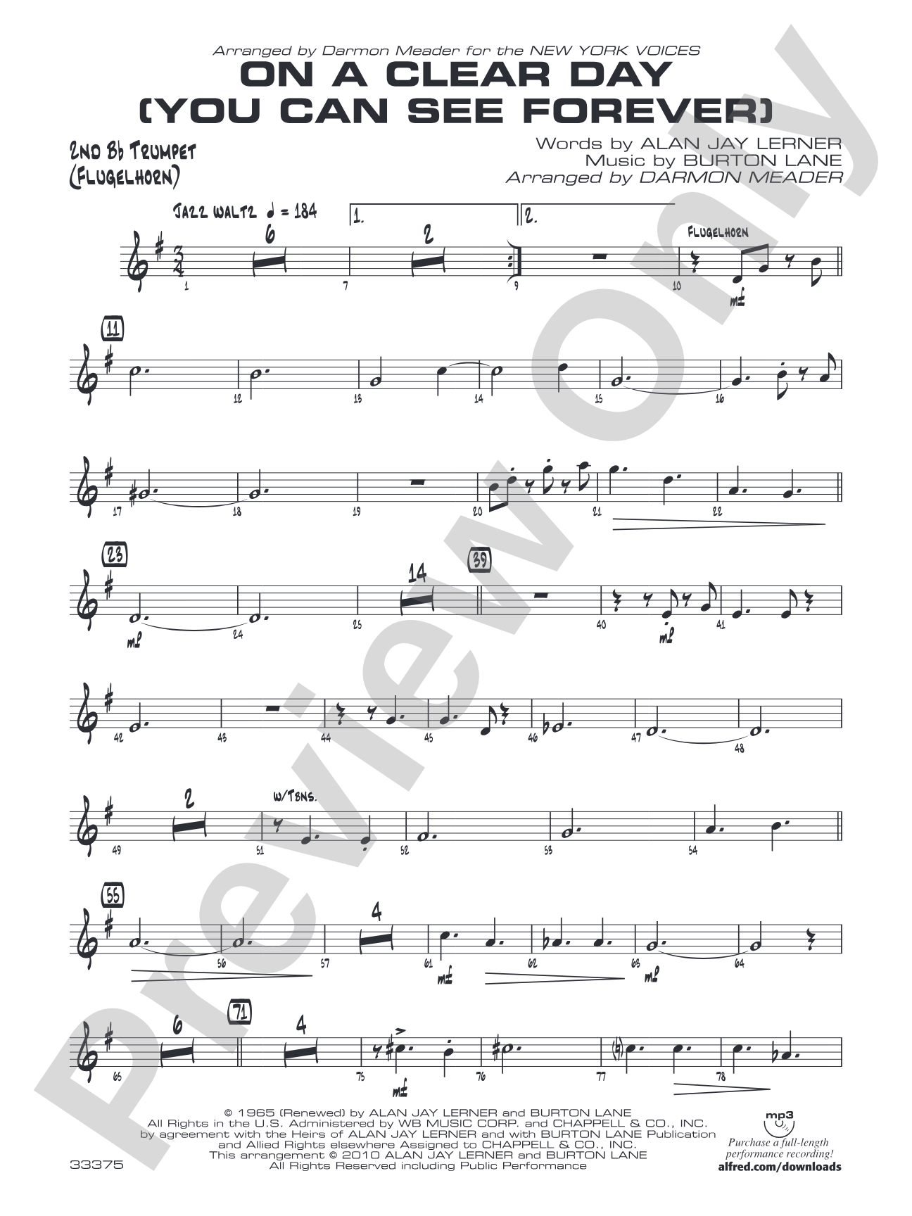 On a Clear Day (You Can See Forever): 2nd B-flat Trumpet