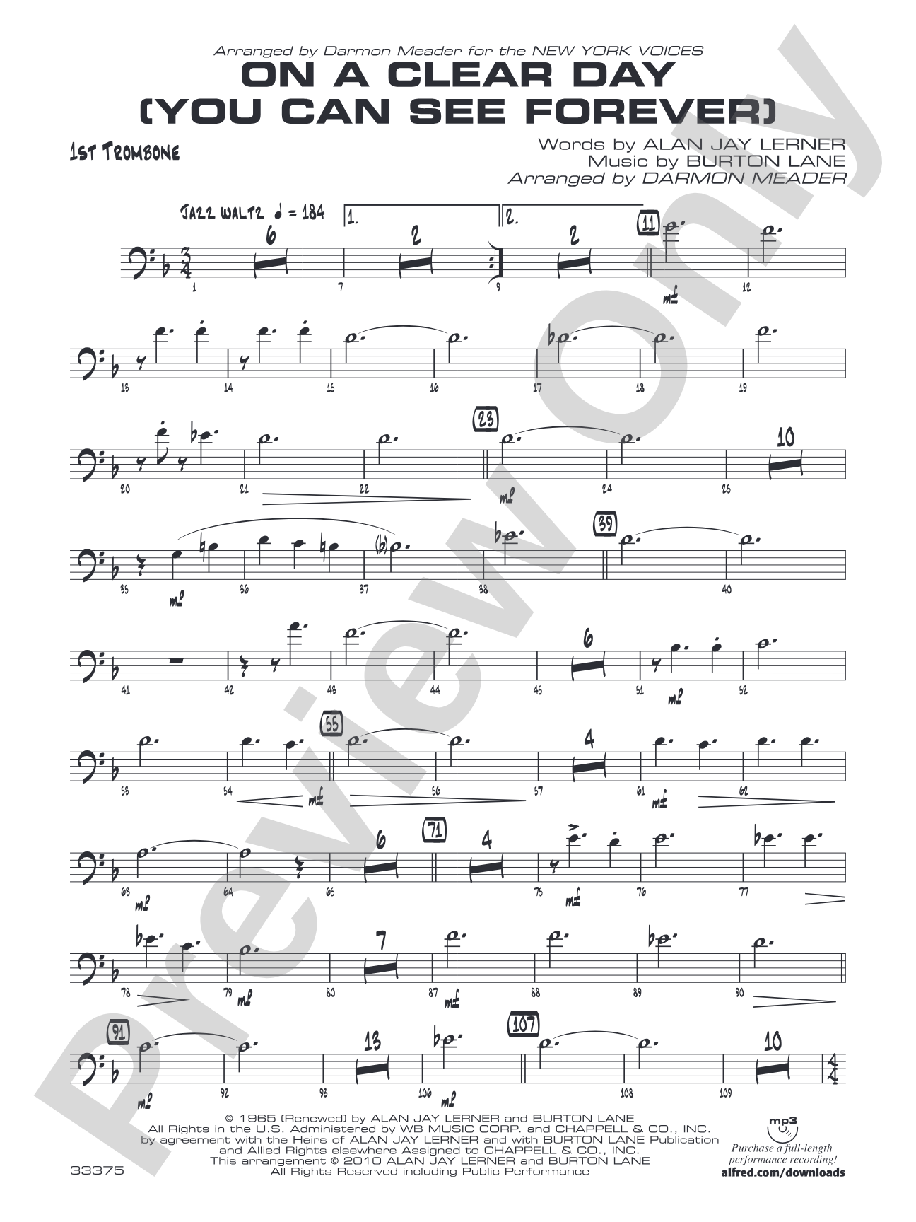 On a Clear Day (You Can See Forever): 1st Trombone