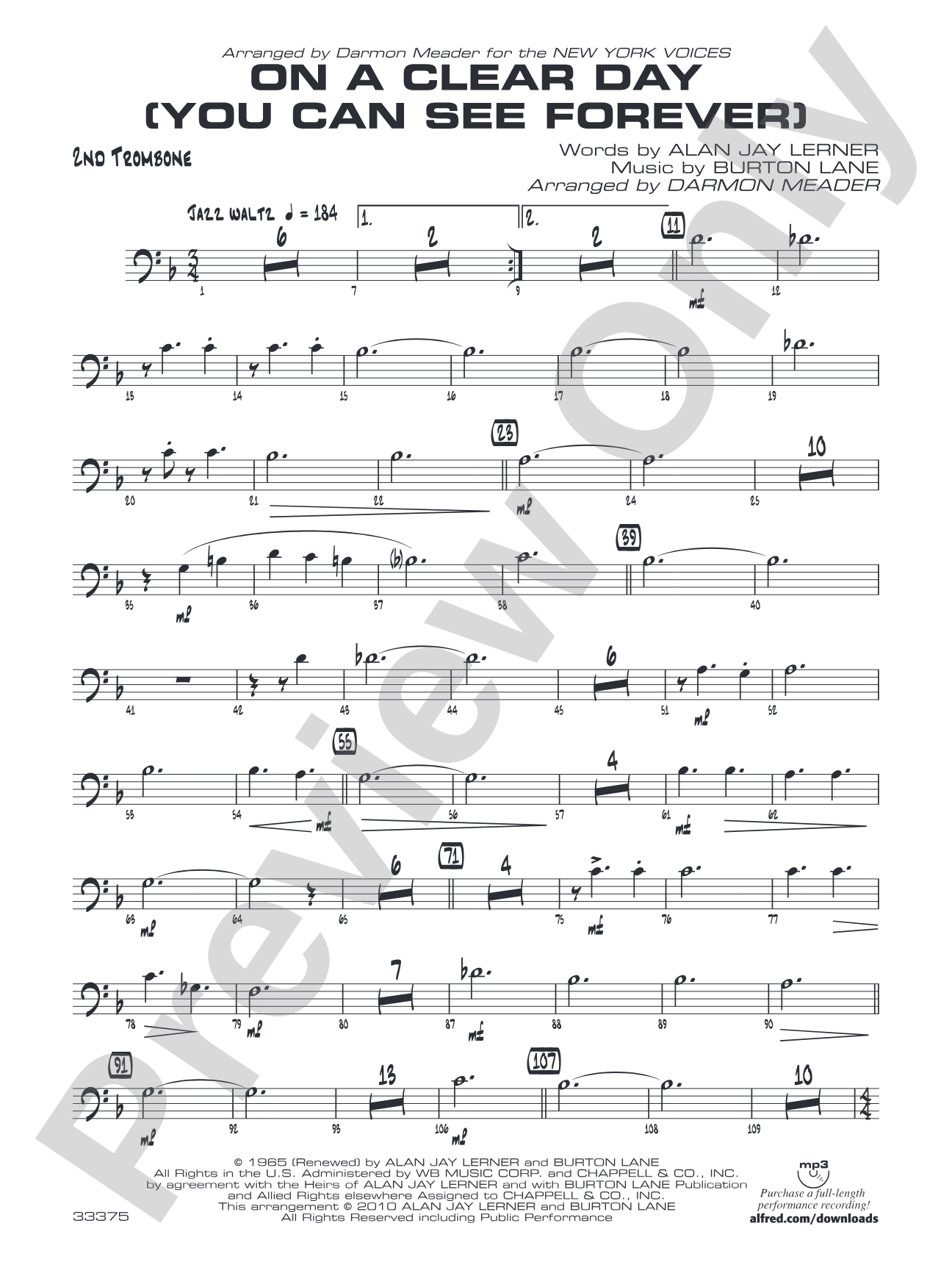 On a Clear Day (You Can See Forever): 2nd Trombone