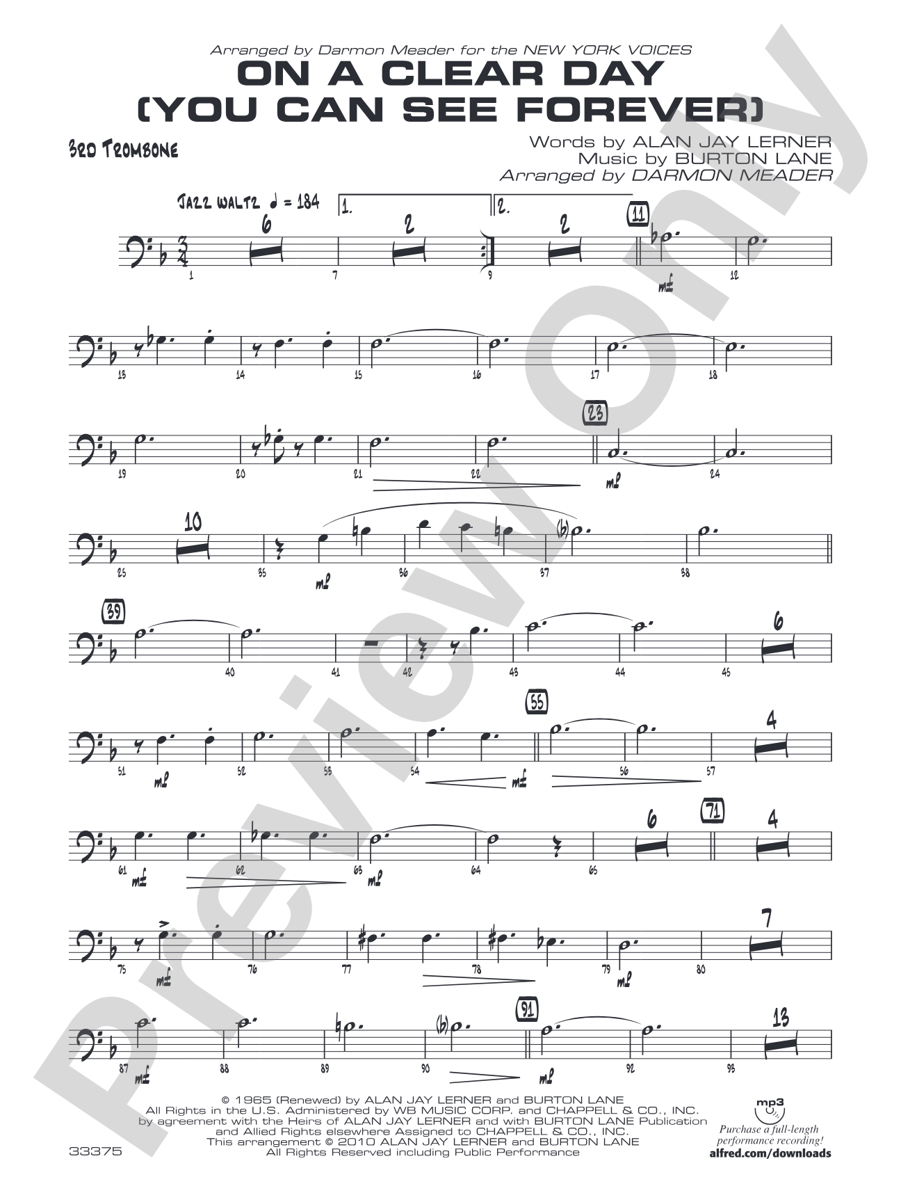 On a Clear Day (You Can See Forever): 3rd Trombone