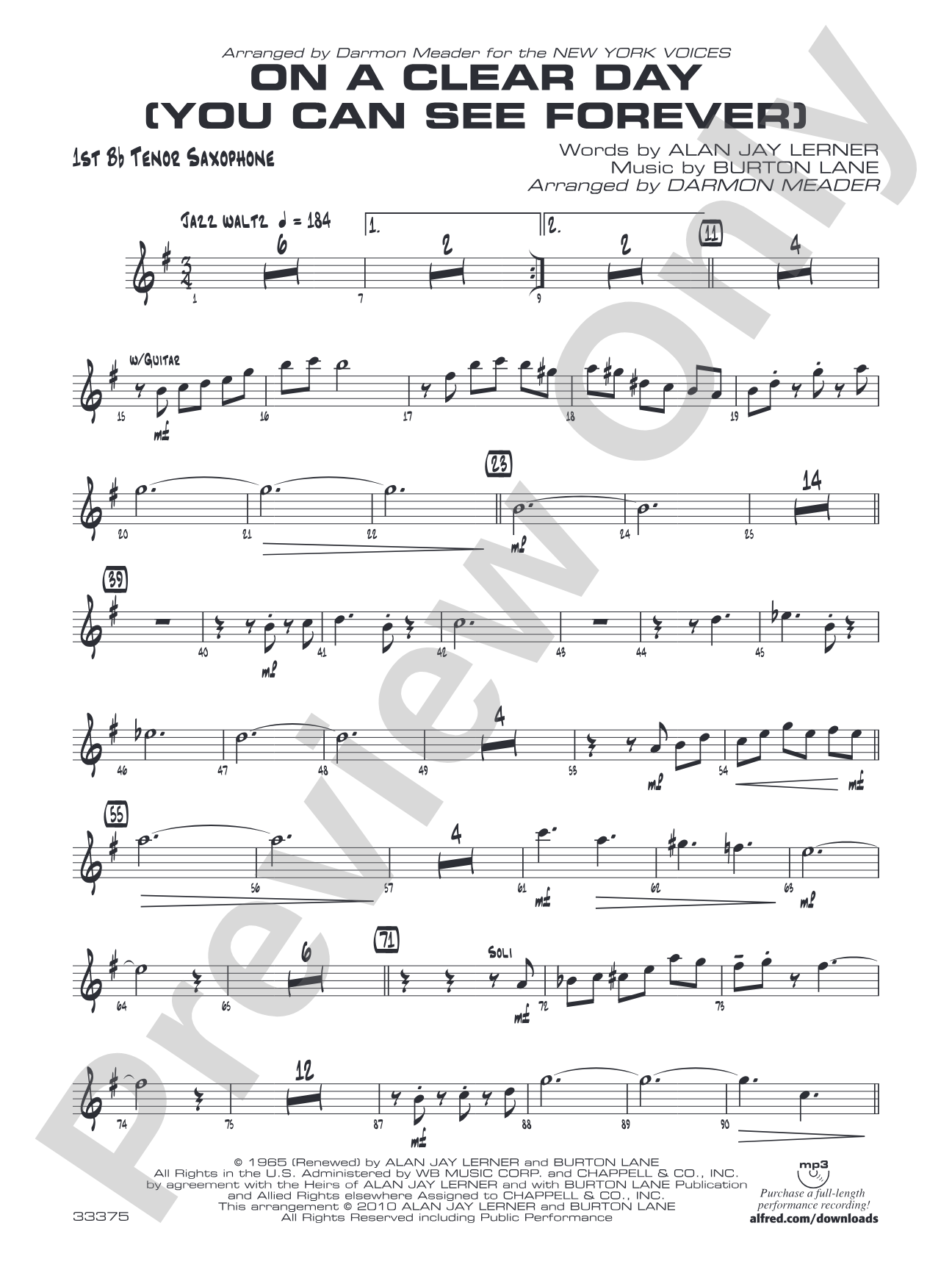On a Clear Day (You Can See Forever): B-flat Tenor Saxophone