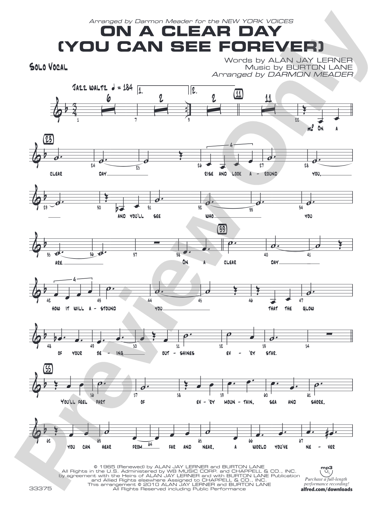 On a Clear Day (You Can See Forever): Vocal Solo