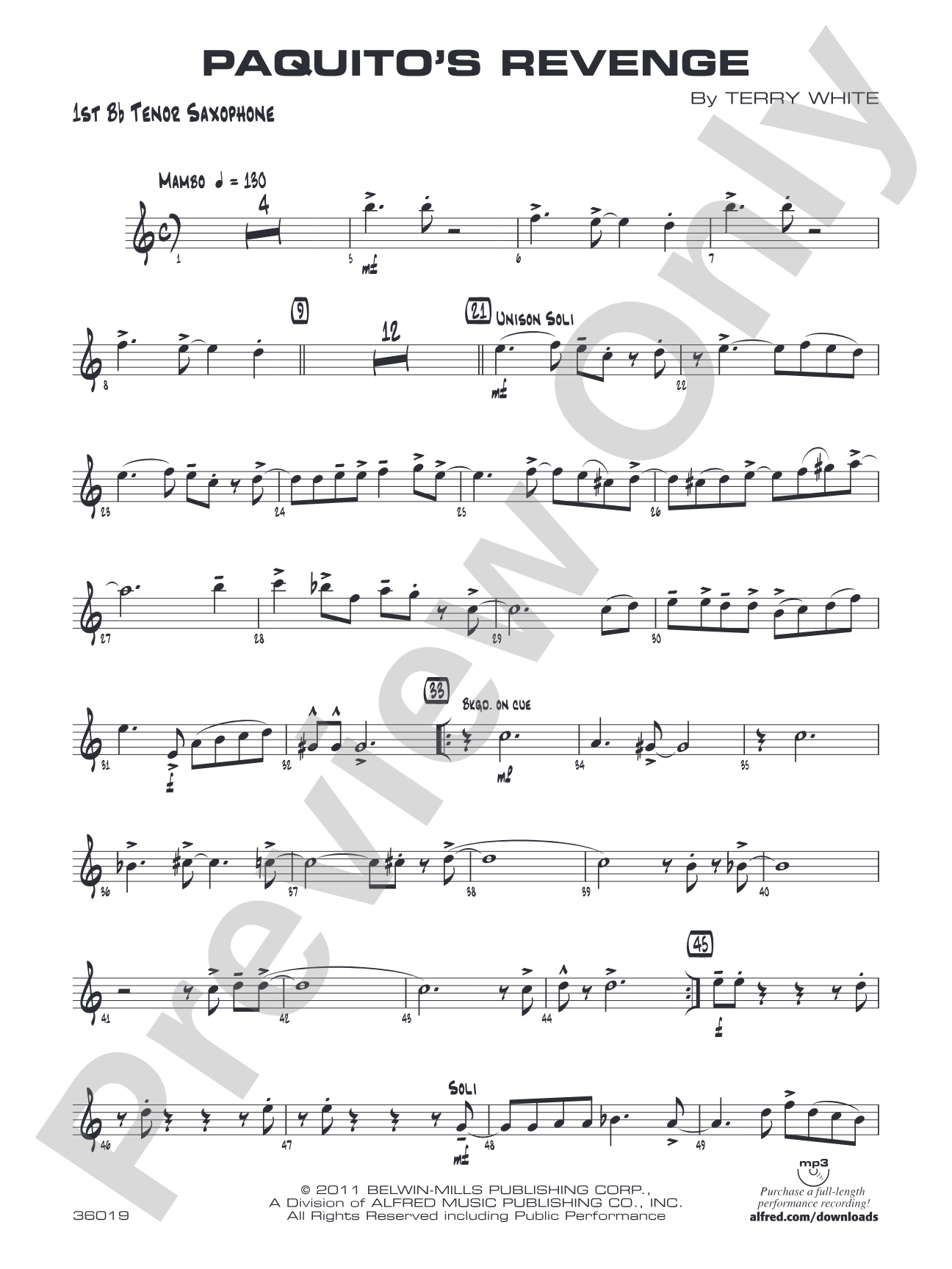 Paquito's Revenge: B-flat Tenor Saxophone