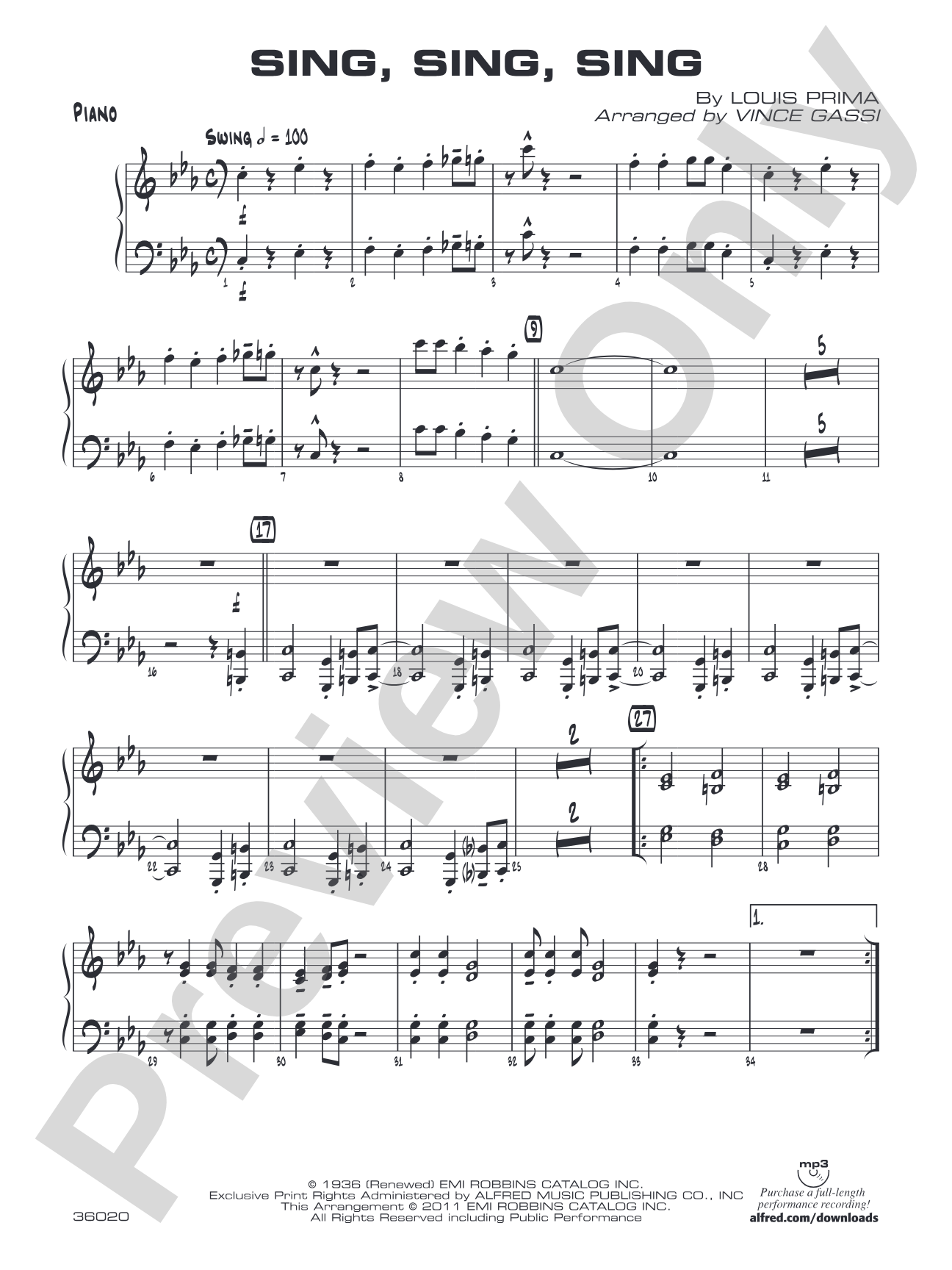 Sing, Sing, Sing: Piano Accompaniment