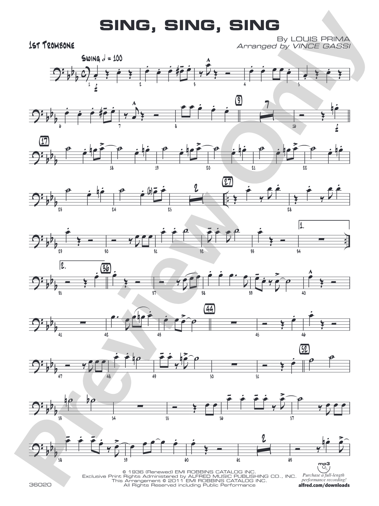 Sing, Sing, Sing: 1st Trombone