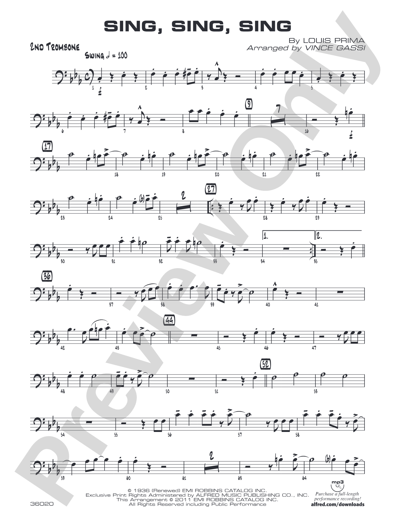 Sing, Sing, Sing: 2nd Trombone