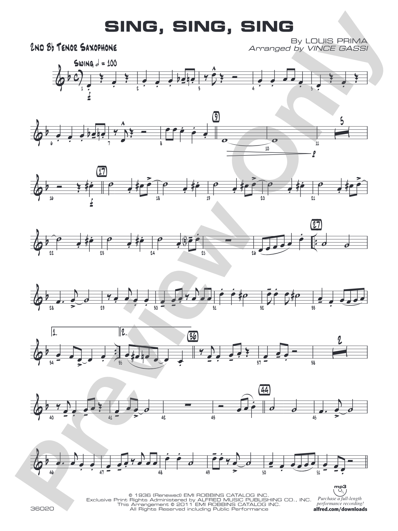 Sing, Sing, Sing: 2nd B-flat Tenor Saxophone