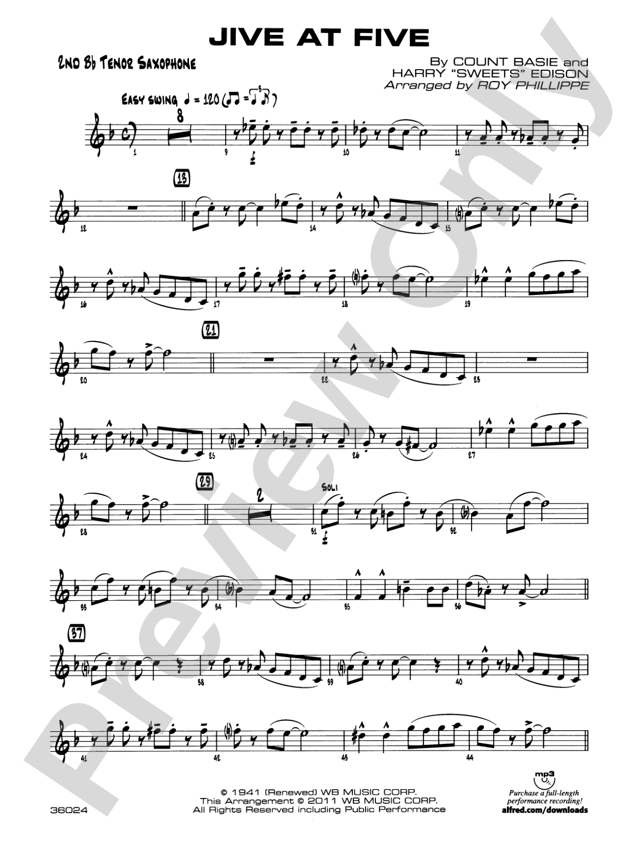 Jive at Five: 2nd B-flat Tenor Saxophone