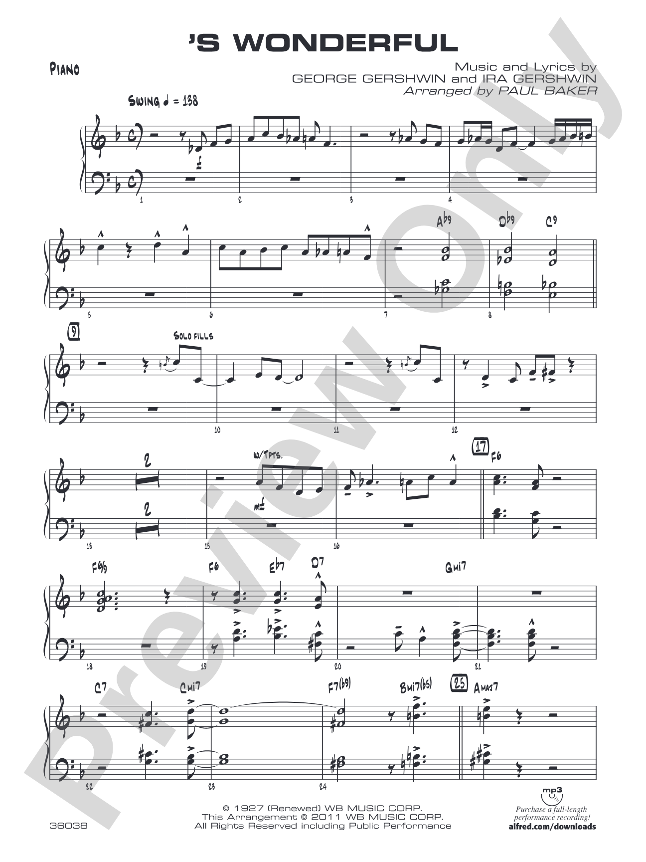 'S Wonderful: Piano Accompaniment
