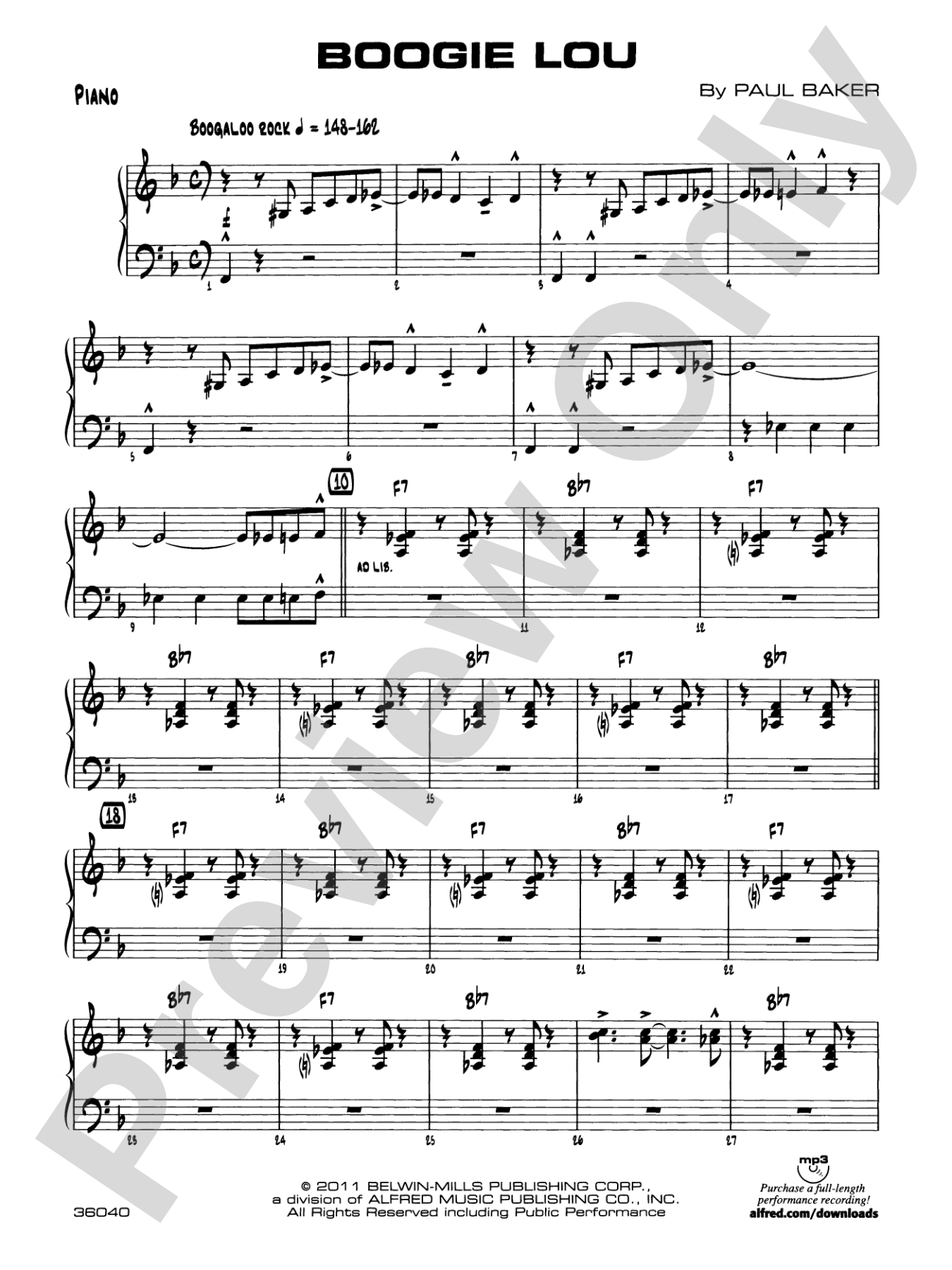 Boogie Lou: Piano Accompaniment