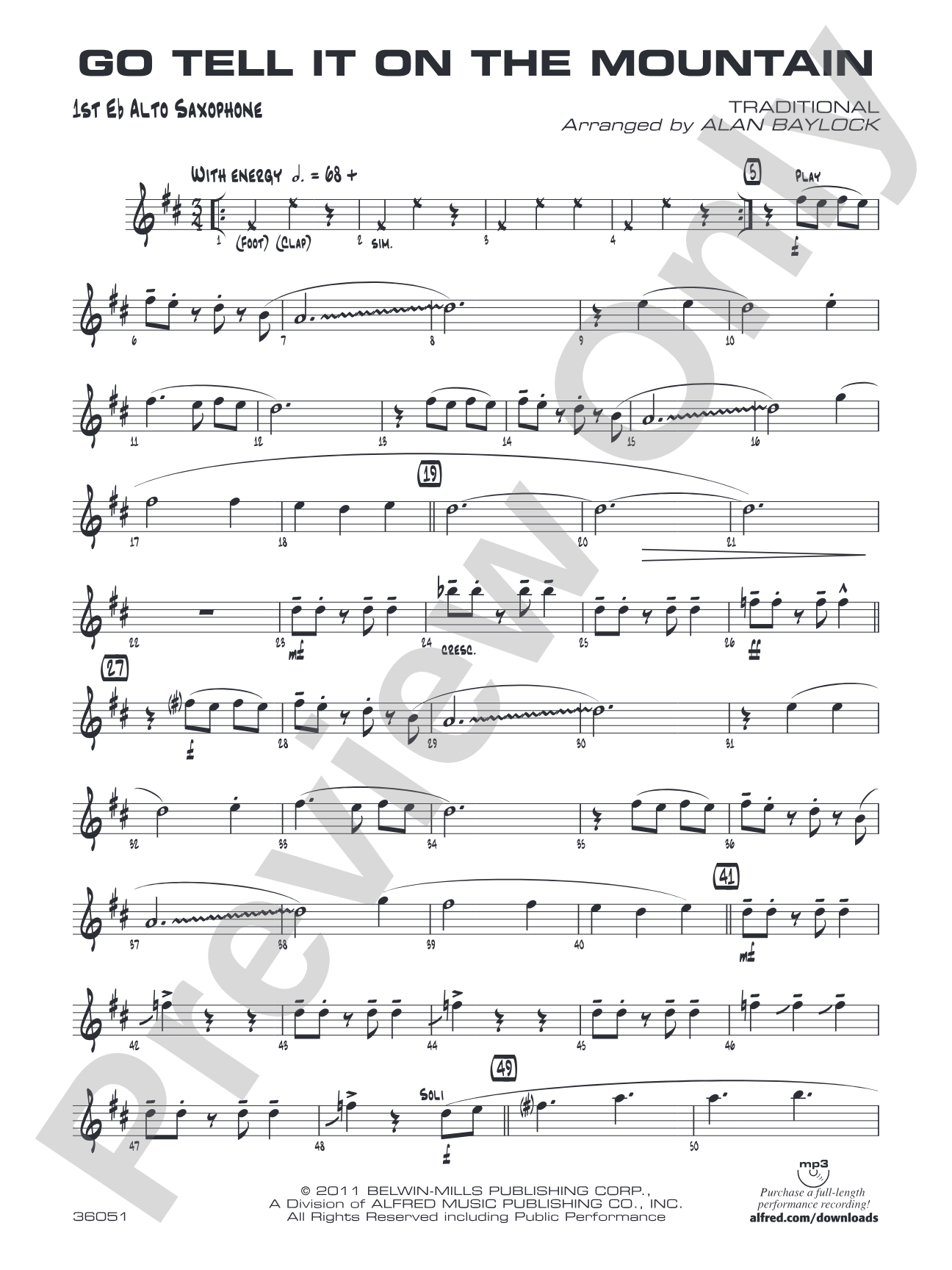 Go Tell It on the Mountain: E-flat Alto Saxophone