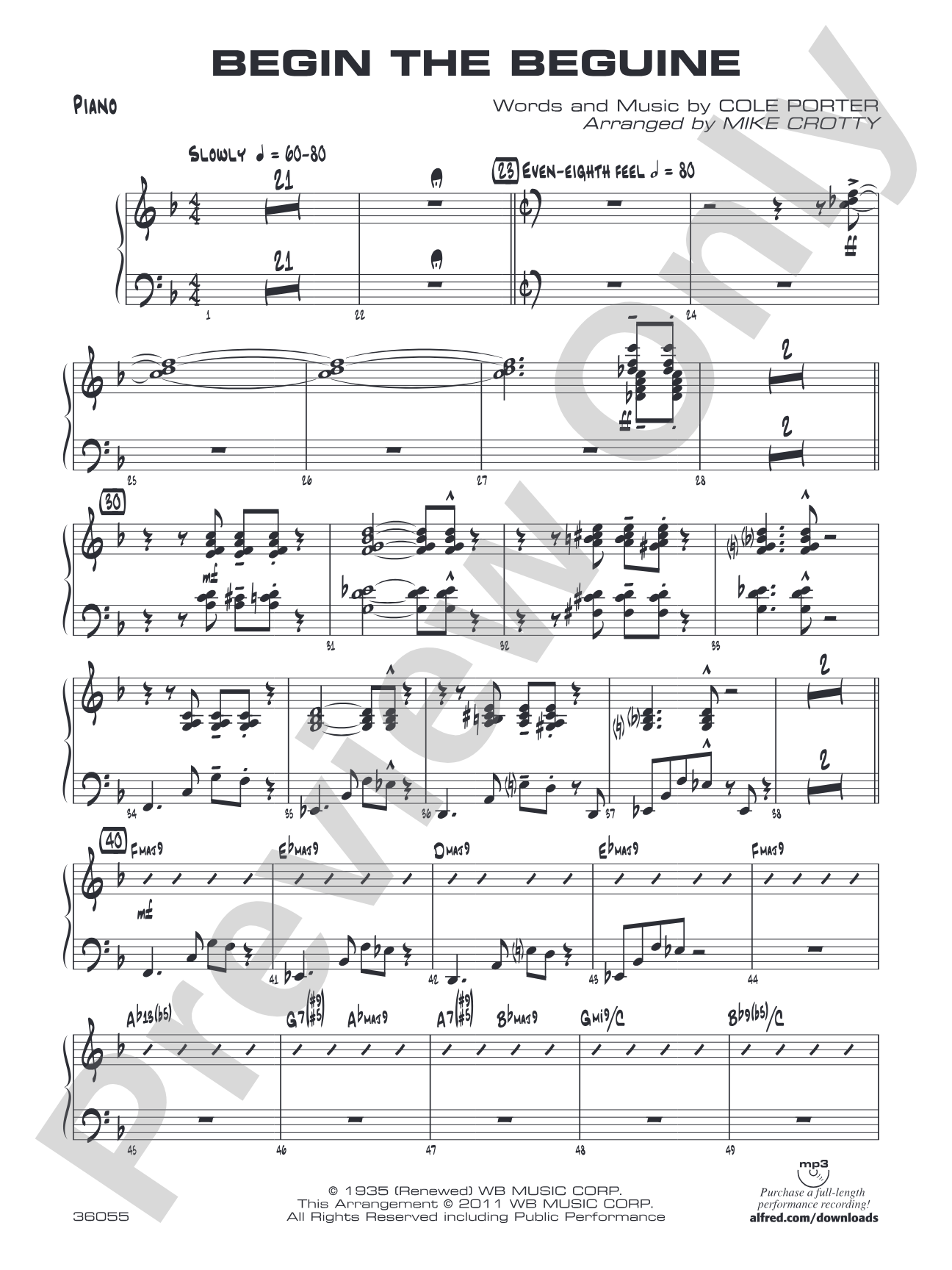Begin the Beguine: Piano Accompaniment