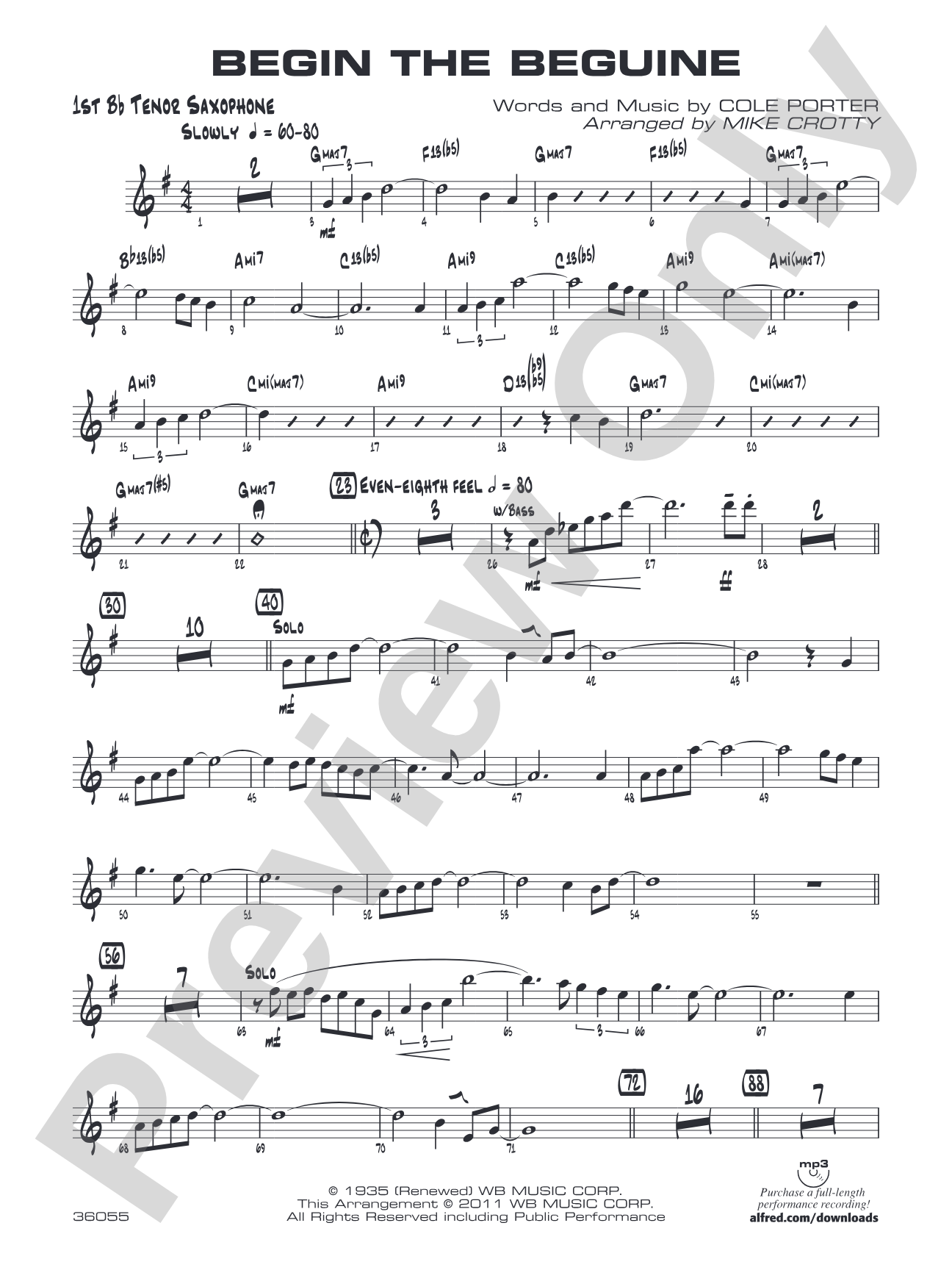 Begin the Beguine: B-flat Tenor Saxophone