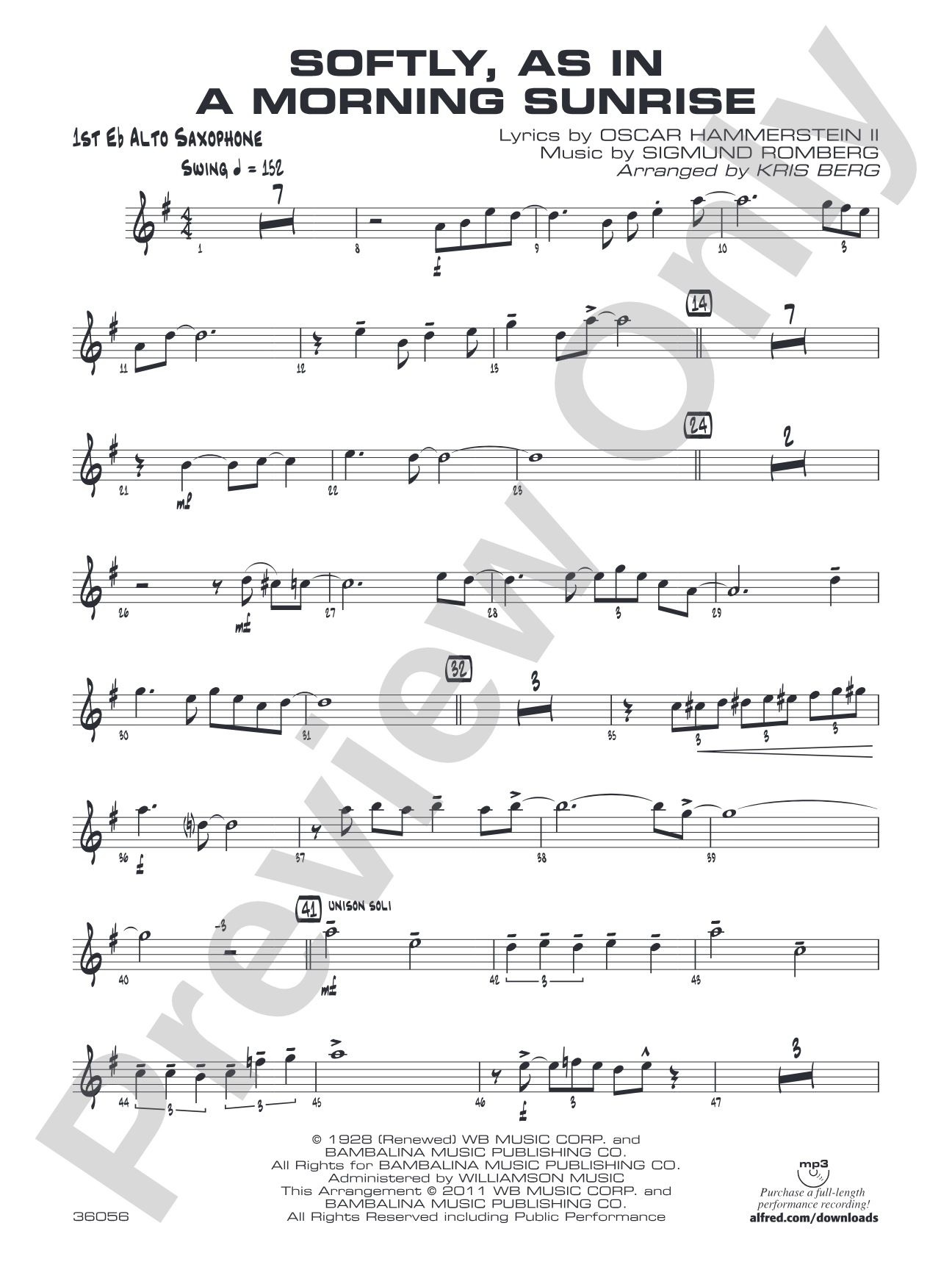 Softly, as in a Morning Sunrise: E-flat Alto Saxophone