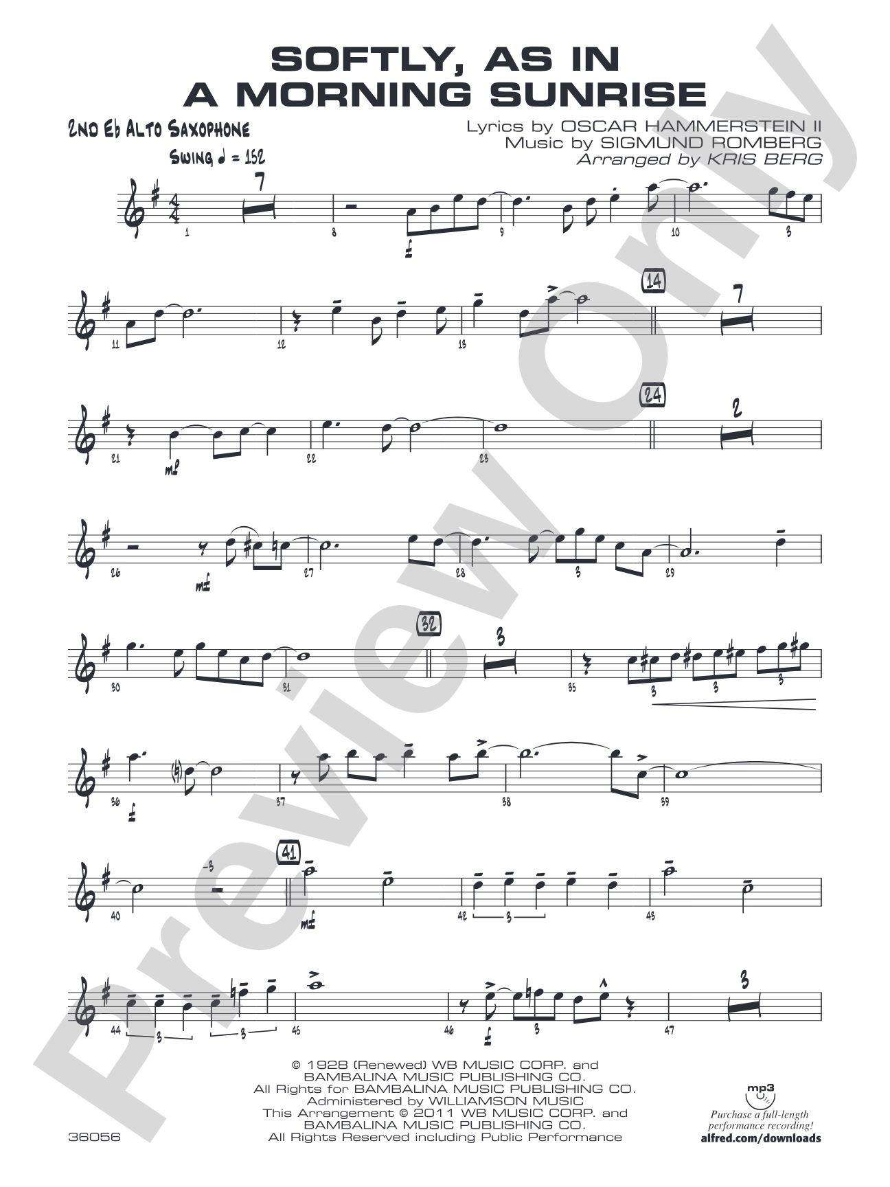 Softly, as in a Morning Sunrise: 2nd E-flat Alto Saxophone