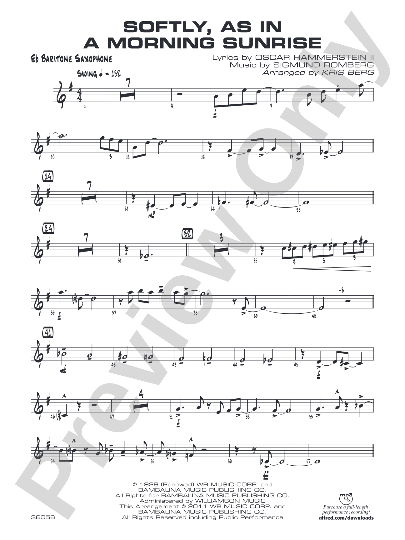 Softly, as in a Morning Sunrise: E-flat Baritone Saxophone