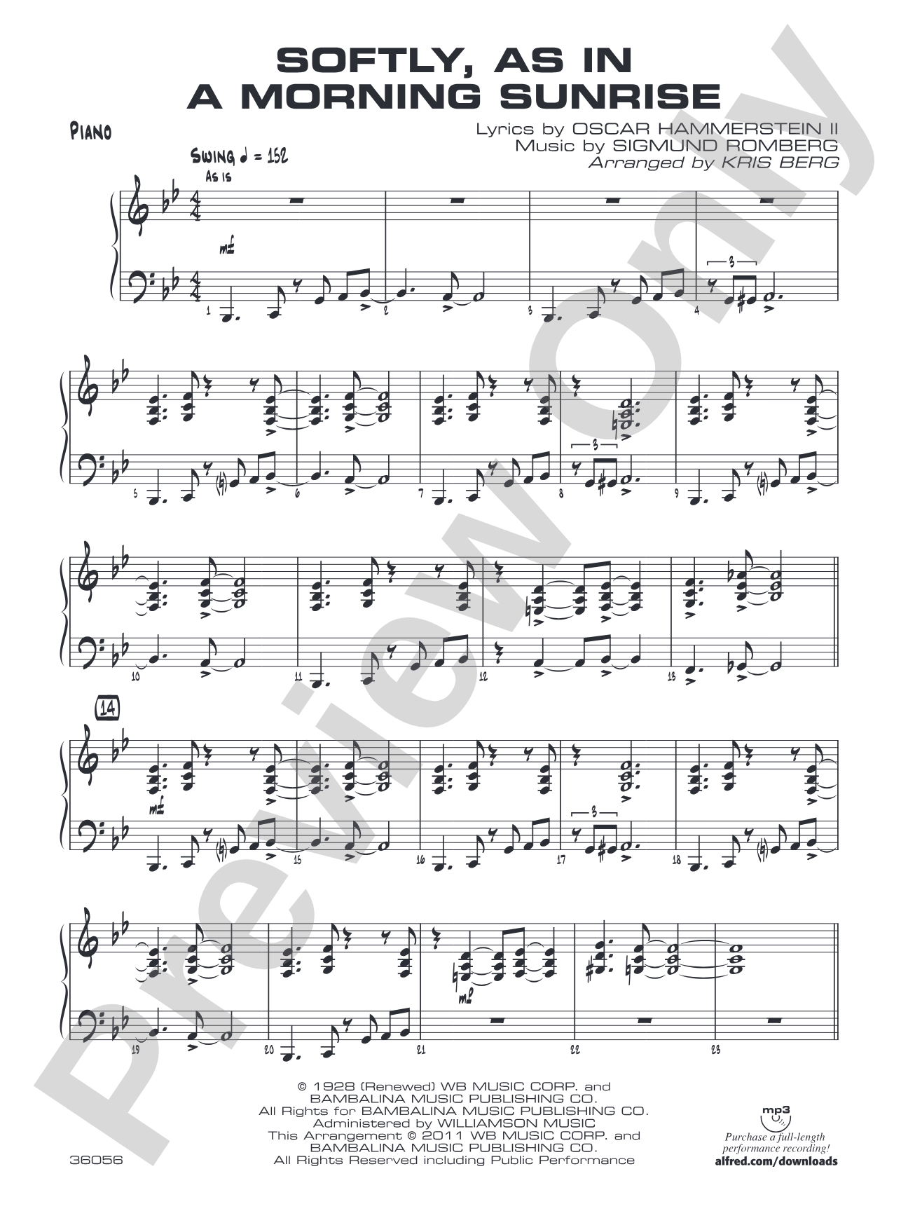 Softly, as in a Morning Sunrise: Piano Accompaniment