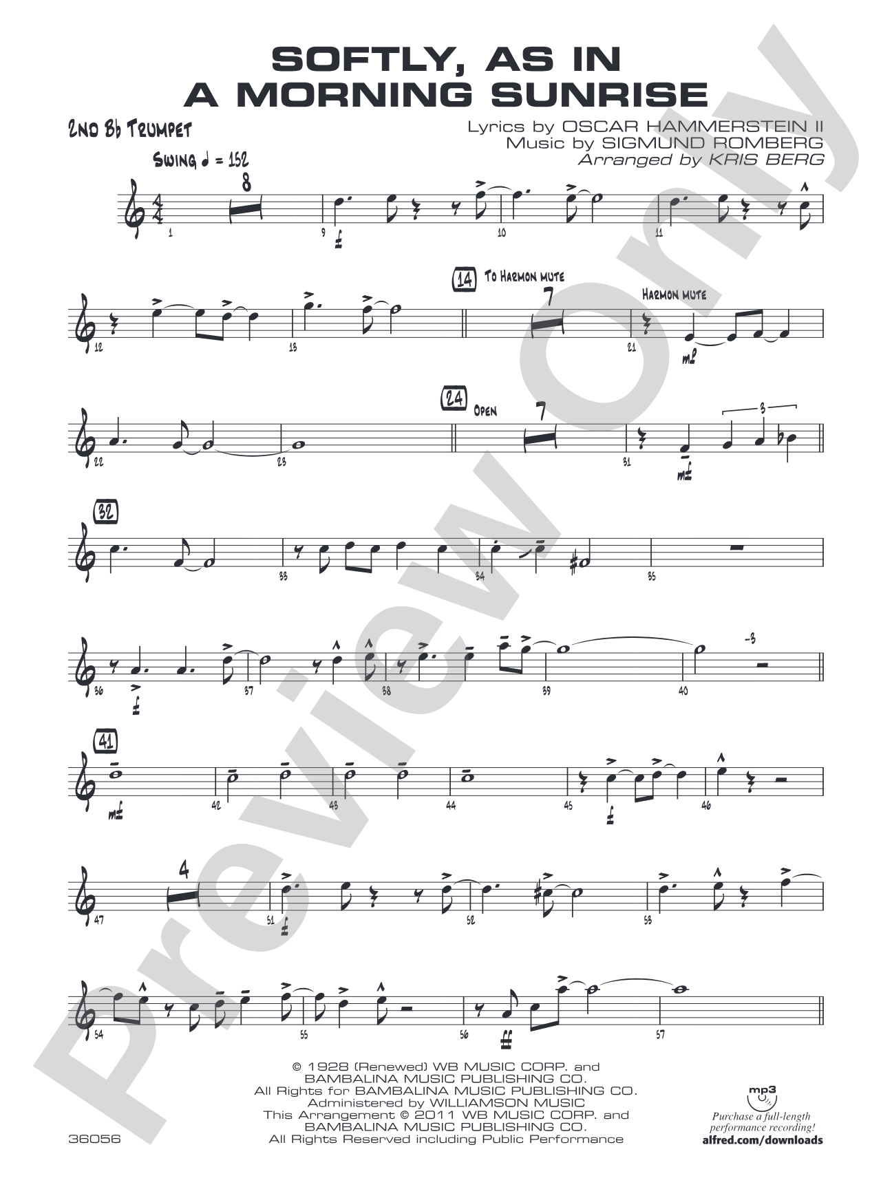 Softly, as in a Morning Sunrise: 2nd B-flat Trumpet