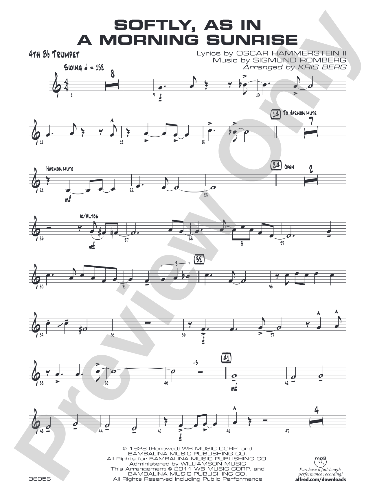 Softly, as in a Morning Sunrise: 4th B-flat Trumpet