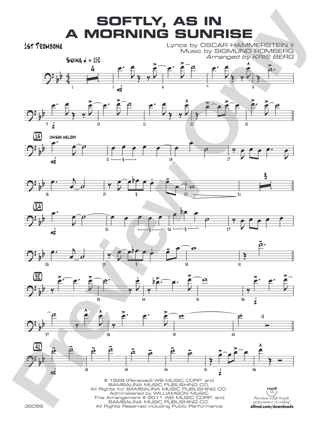Softly, as in a Morning Sunrise: 1st Trombone