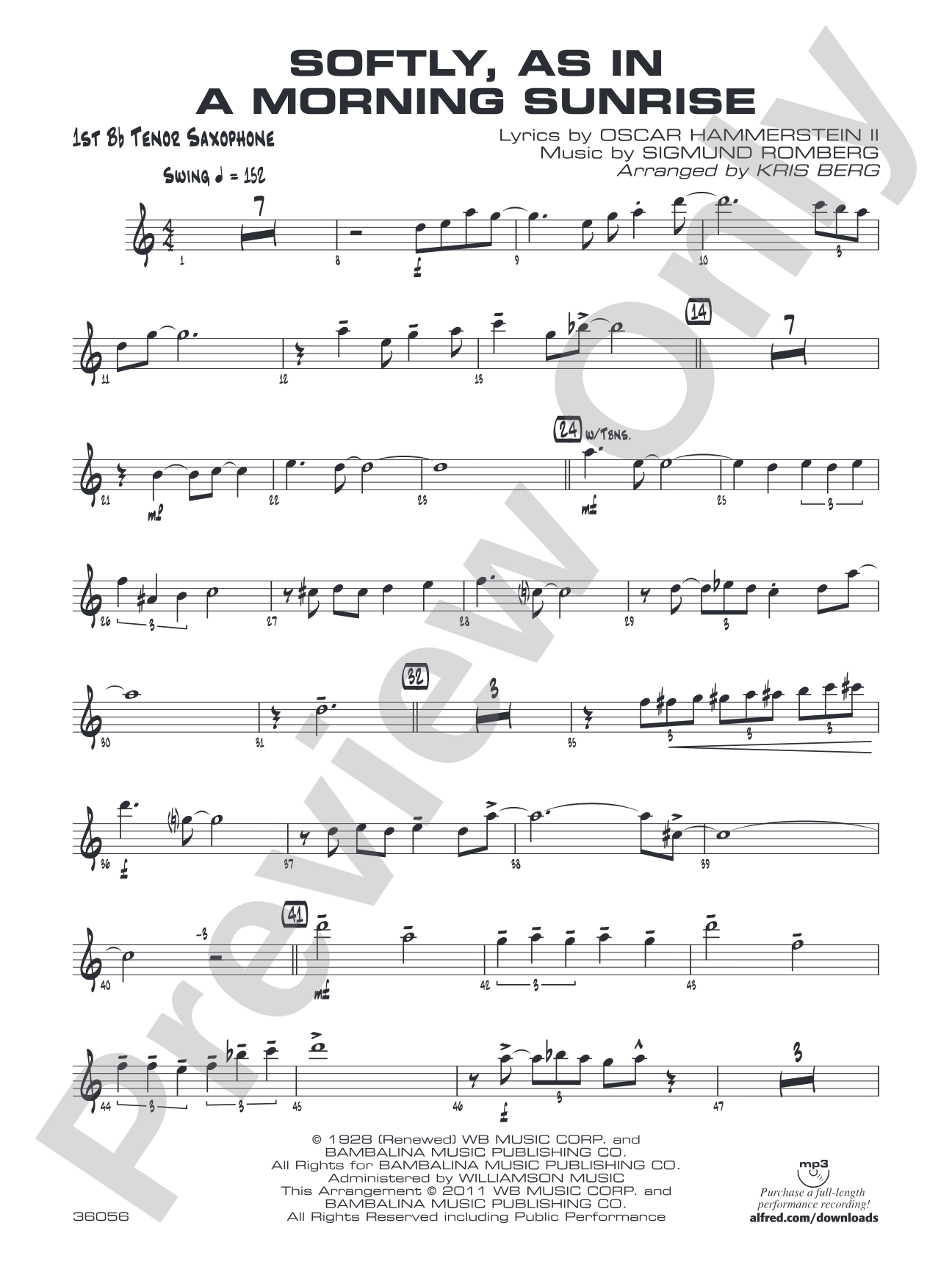 Softly, as in a Morning Sunrise: B-flat Tenor Saxophone