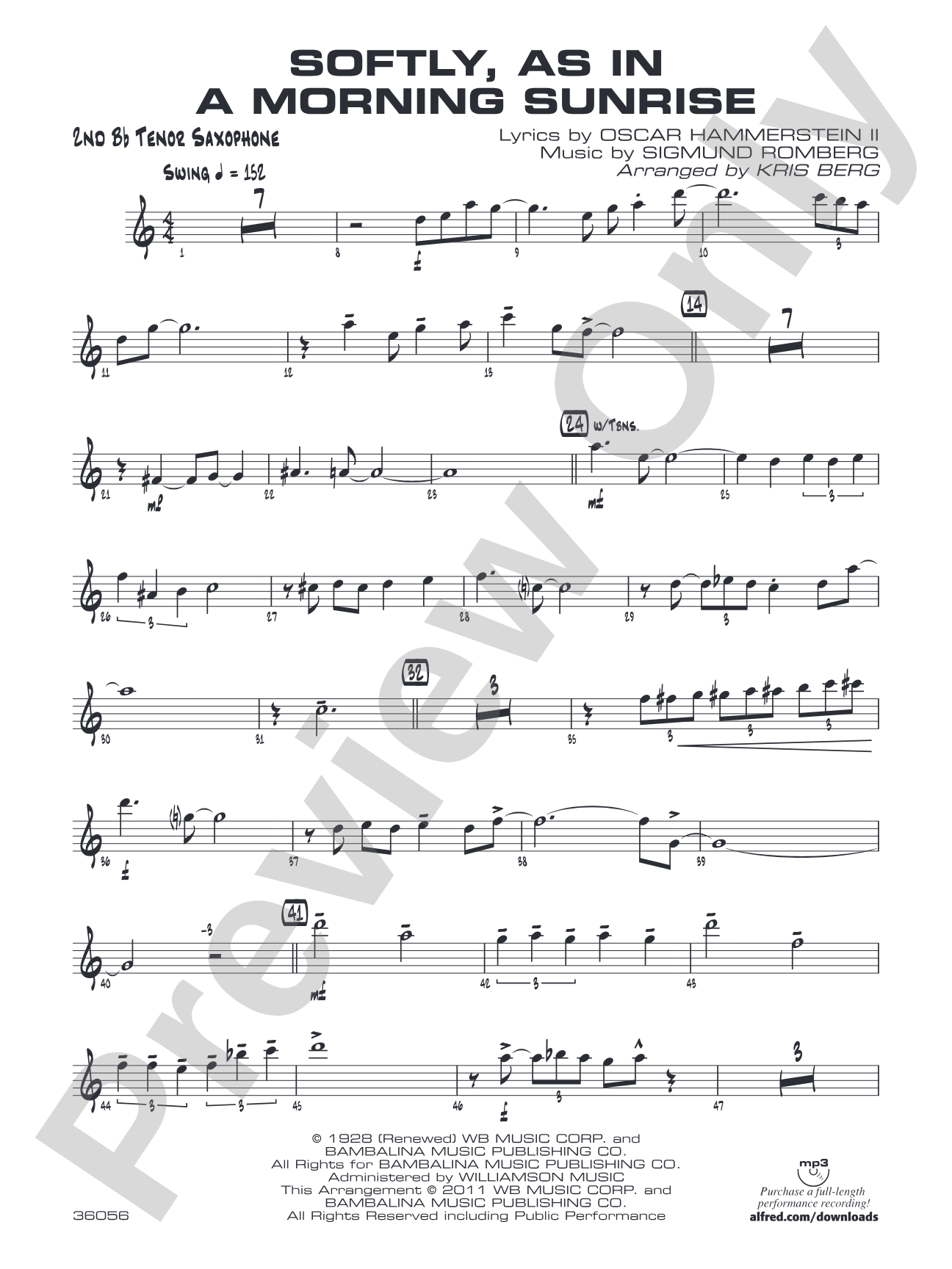 Softly, as in a Morning Sunrise: 2nd B-flat Tenor Saxophone