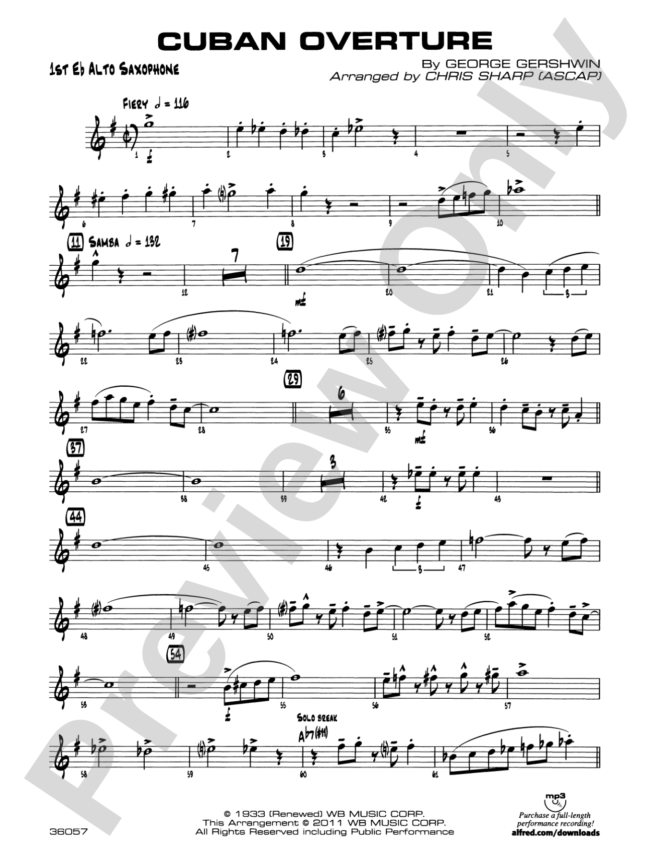 Cuban Overture: E-flat Alto Saxophone