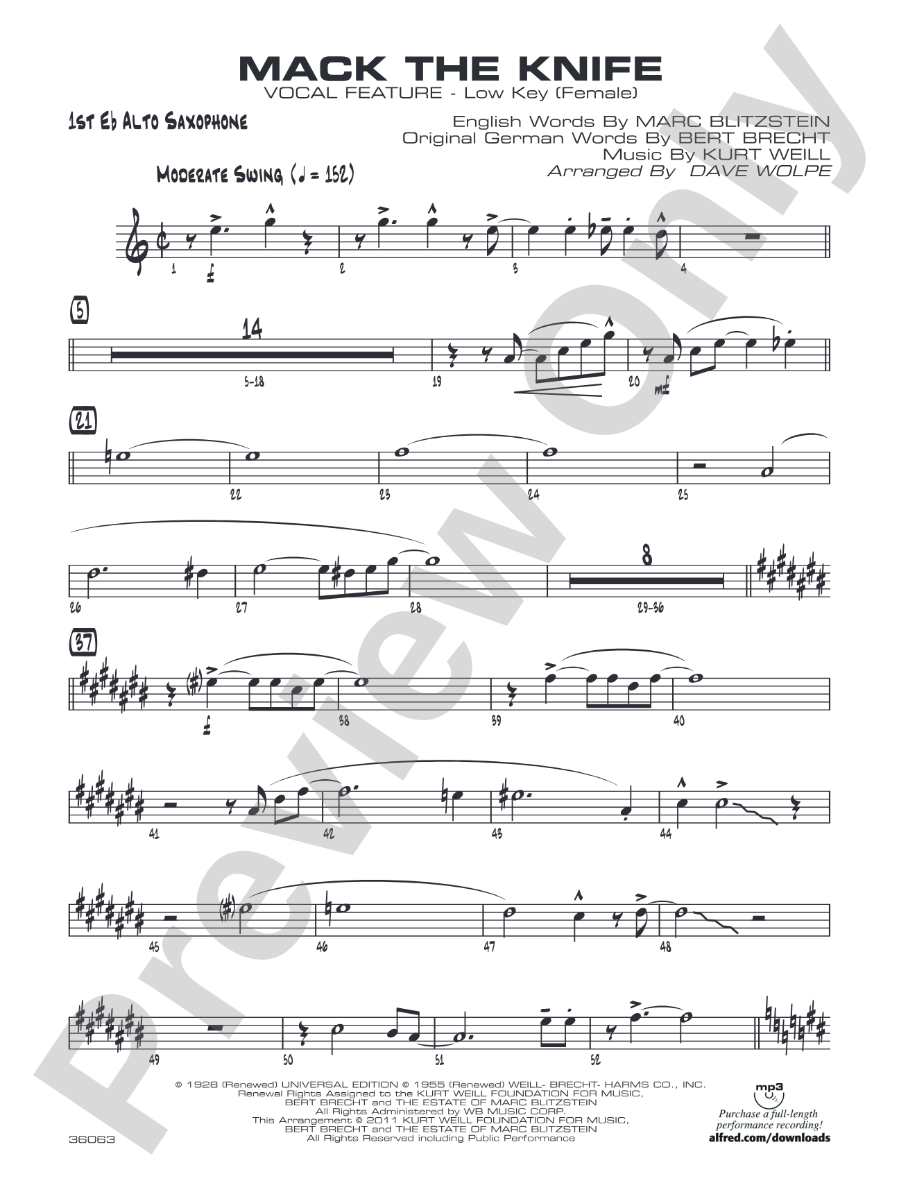 Mack the Knife: E-flat Alto Saxophone