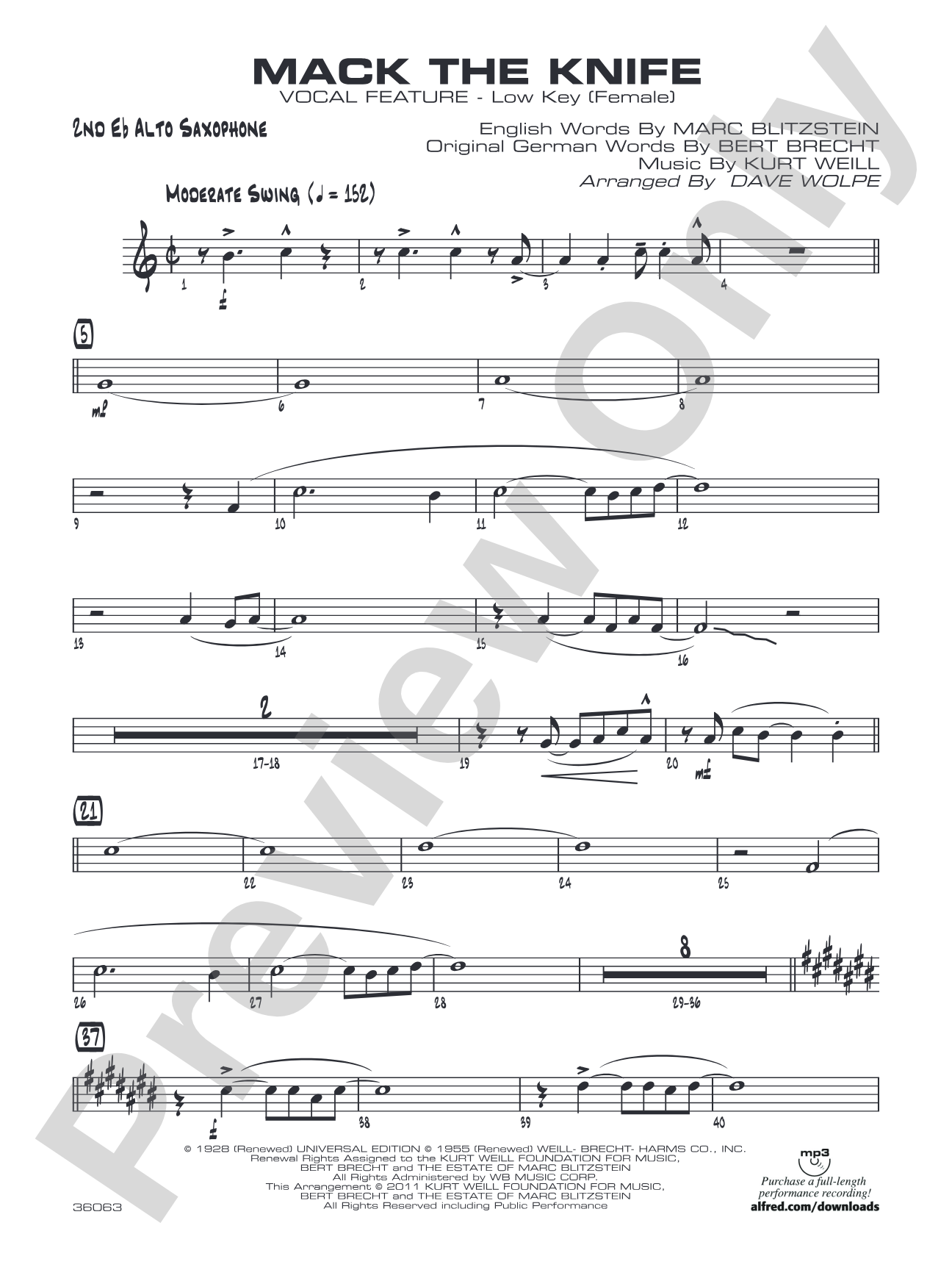Mack the Knife: 2nd E-flat Alto Saxophone