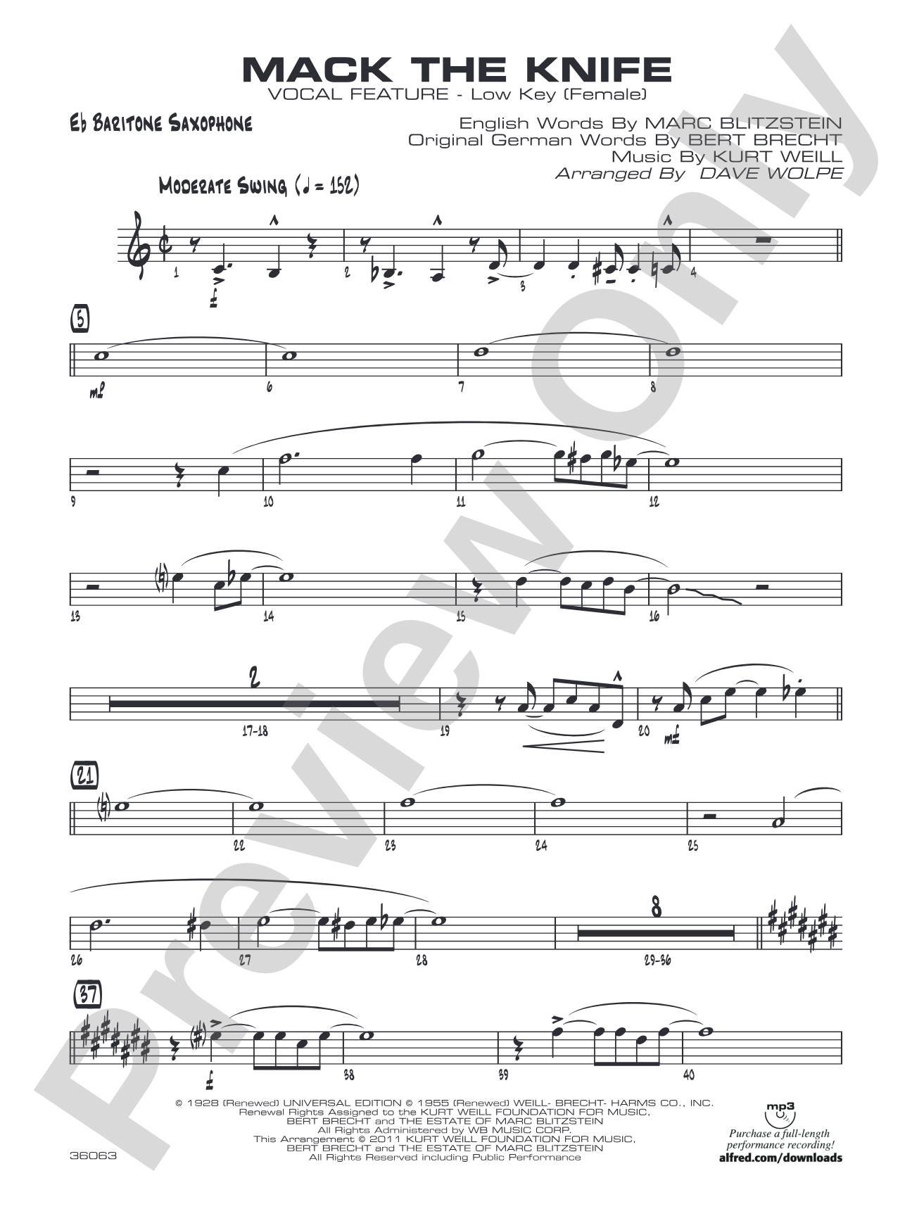 Mack the Knife: E-flat Baritone Saxophone