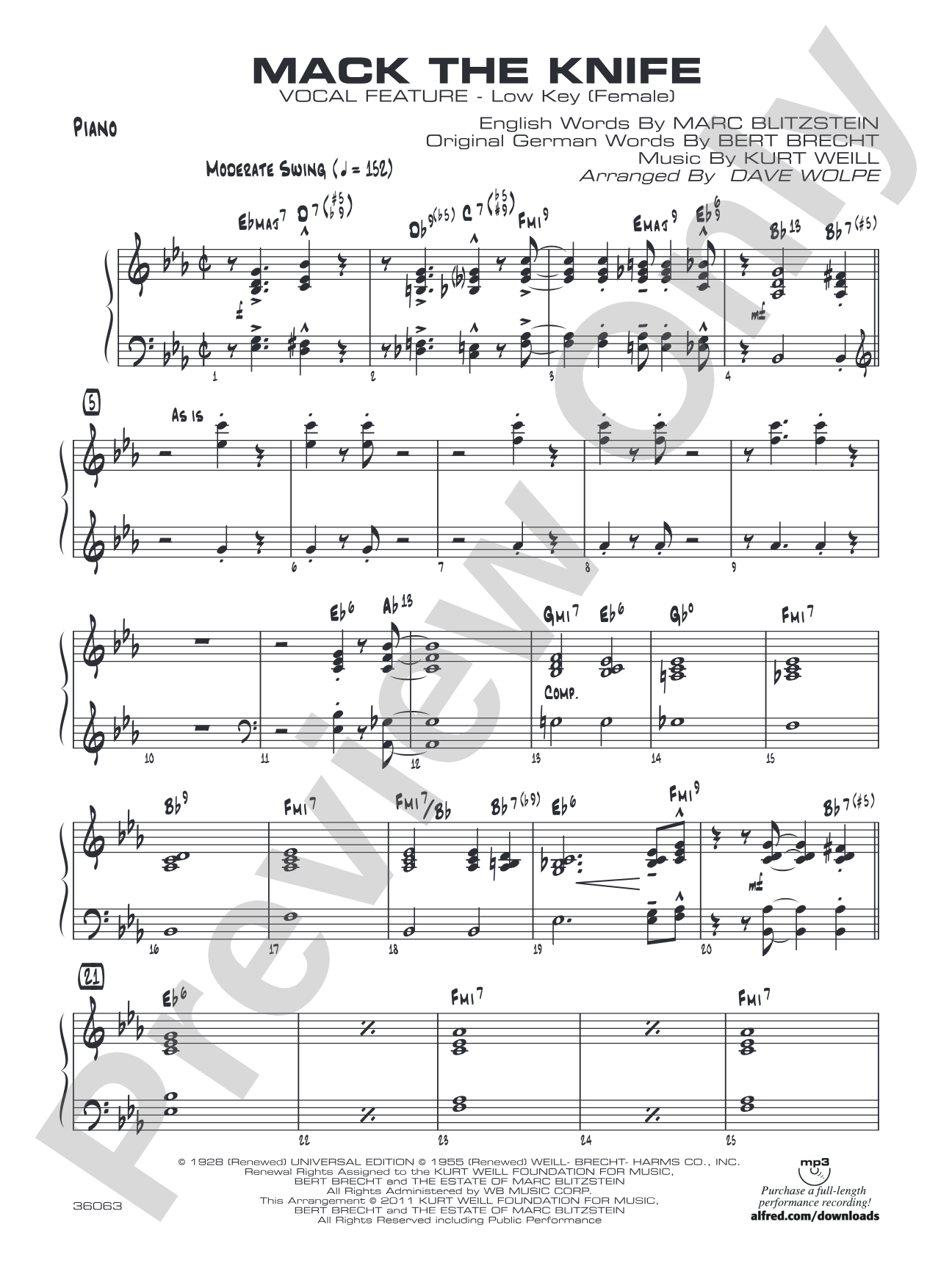 Mack the Knife: Piano Accompaniment