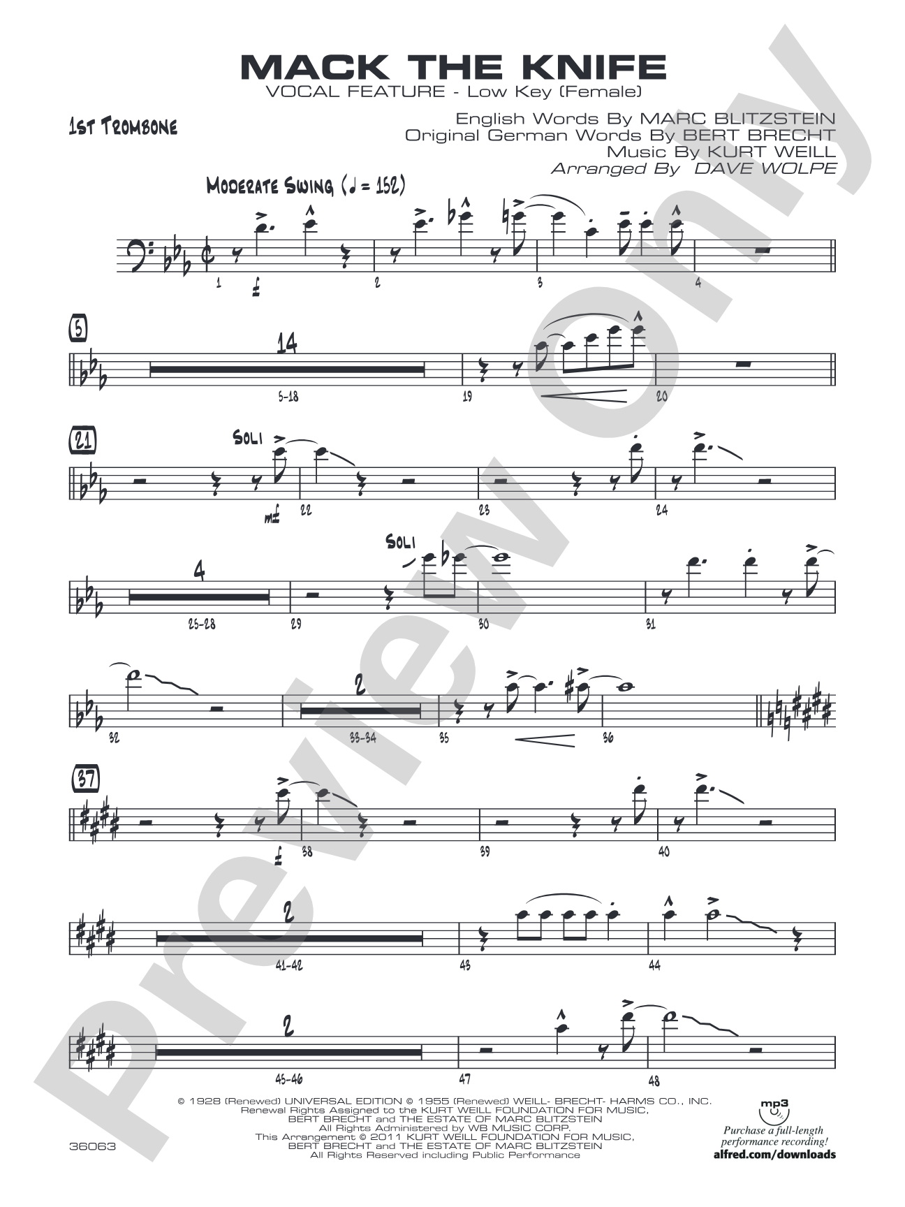 Mack the Knife: 1st Trombone