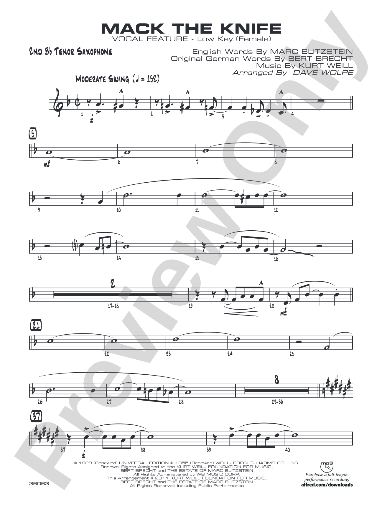 Mack the Knife: 2nd B-flat Tenor Saxophone