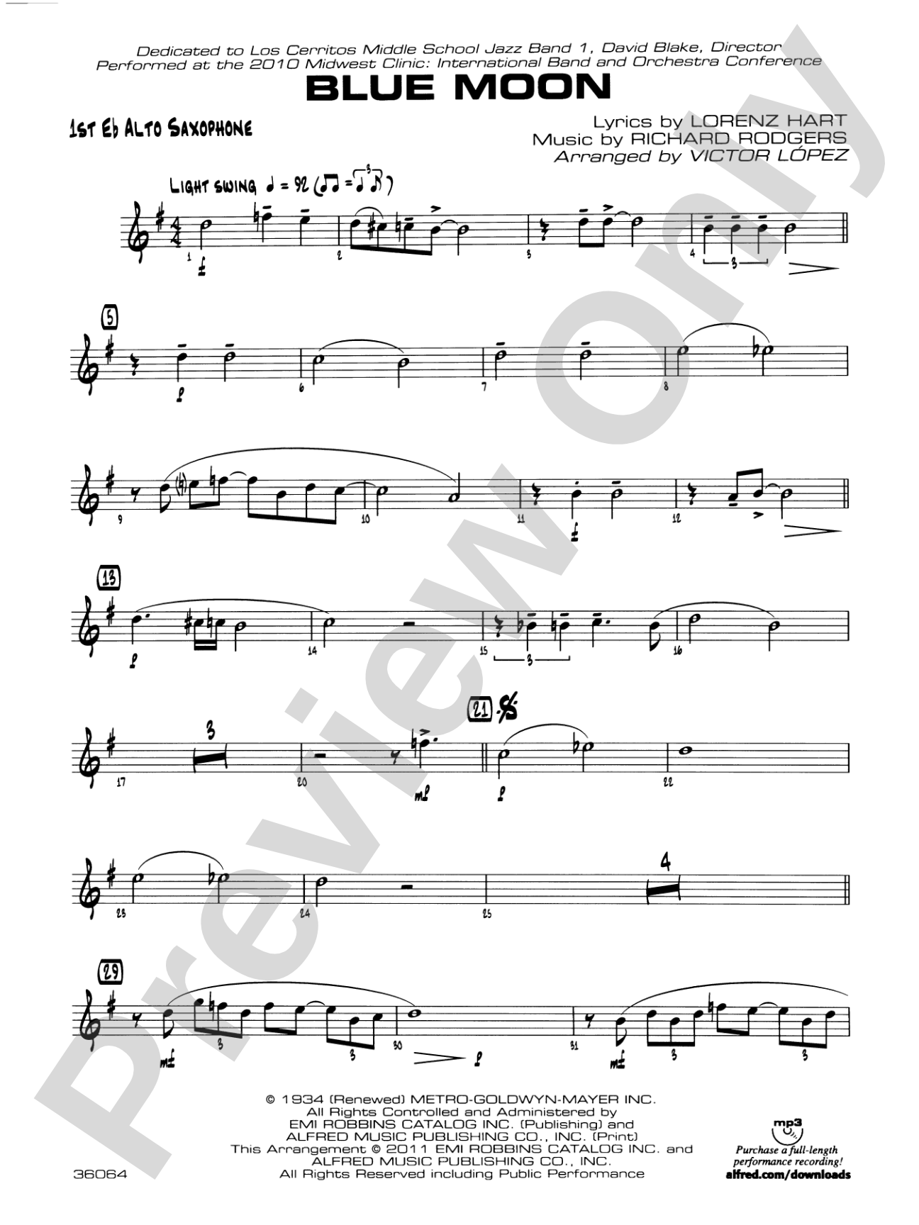 Blue Moon: E-flat Alto Saxophone