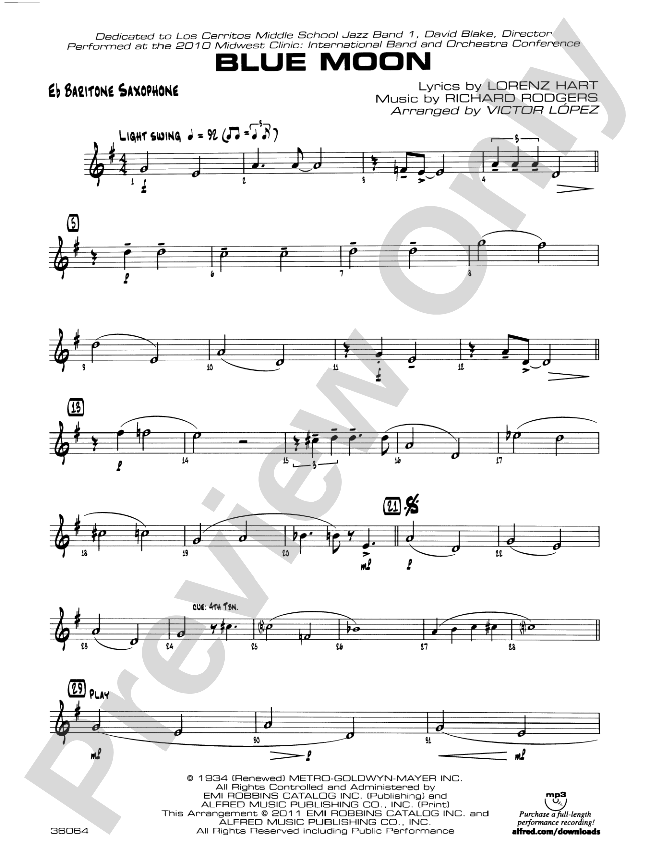 Blue Moon: E-flat Baritone Saxophone