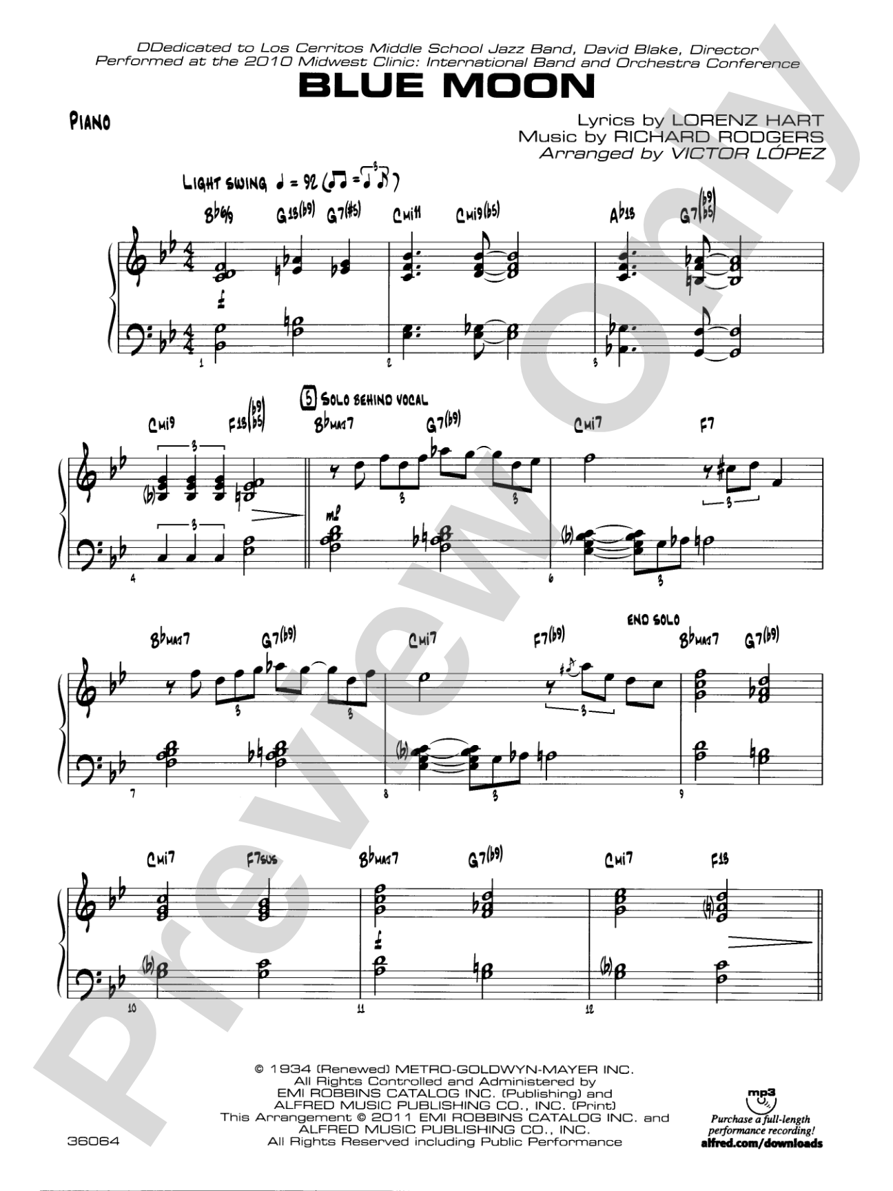 Blue Moon: Piano Accompaniment