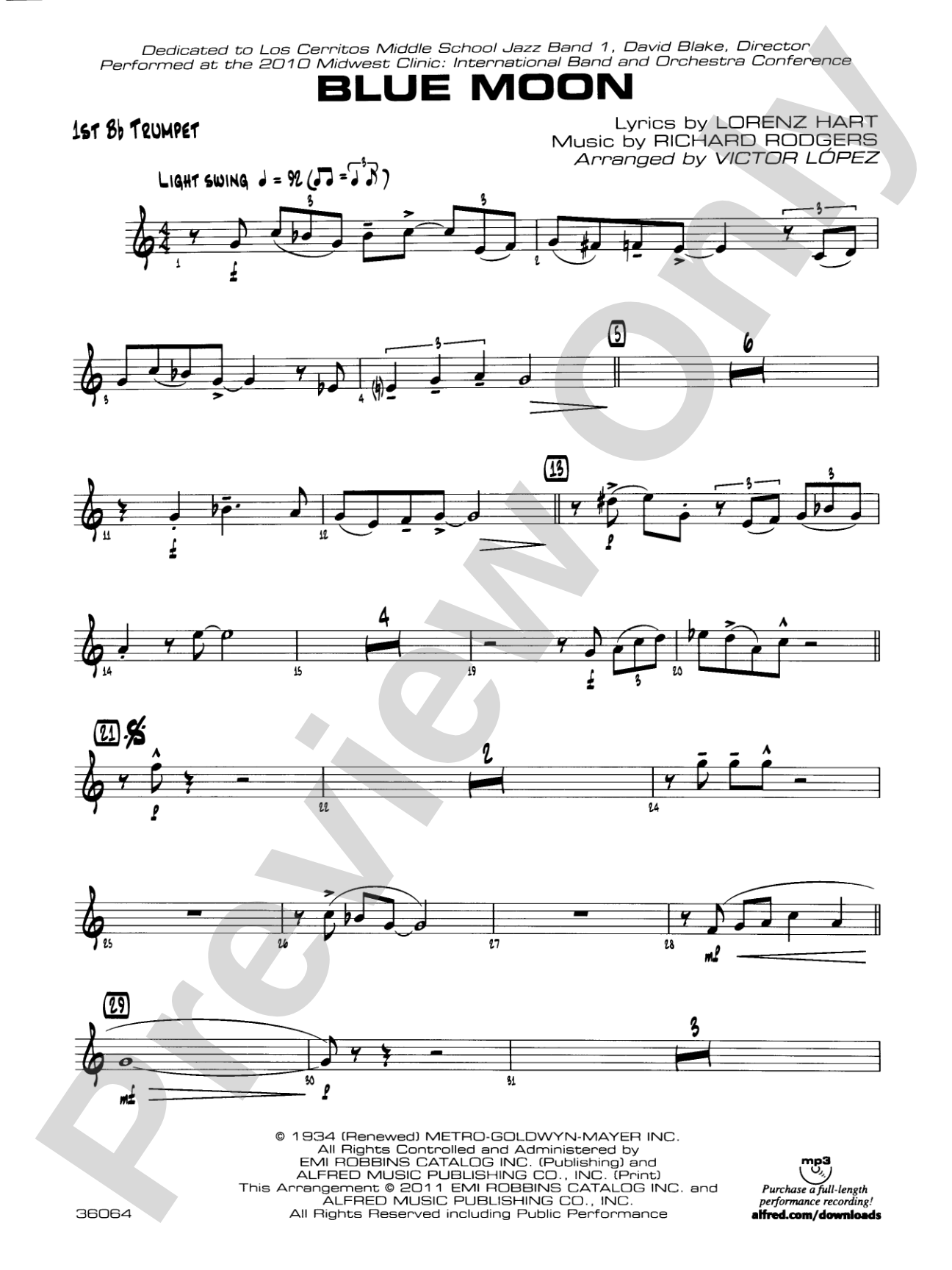 Blue Moon: 1st B-flat Trumpet