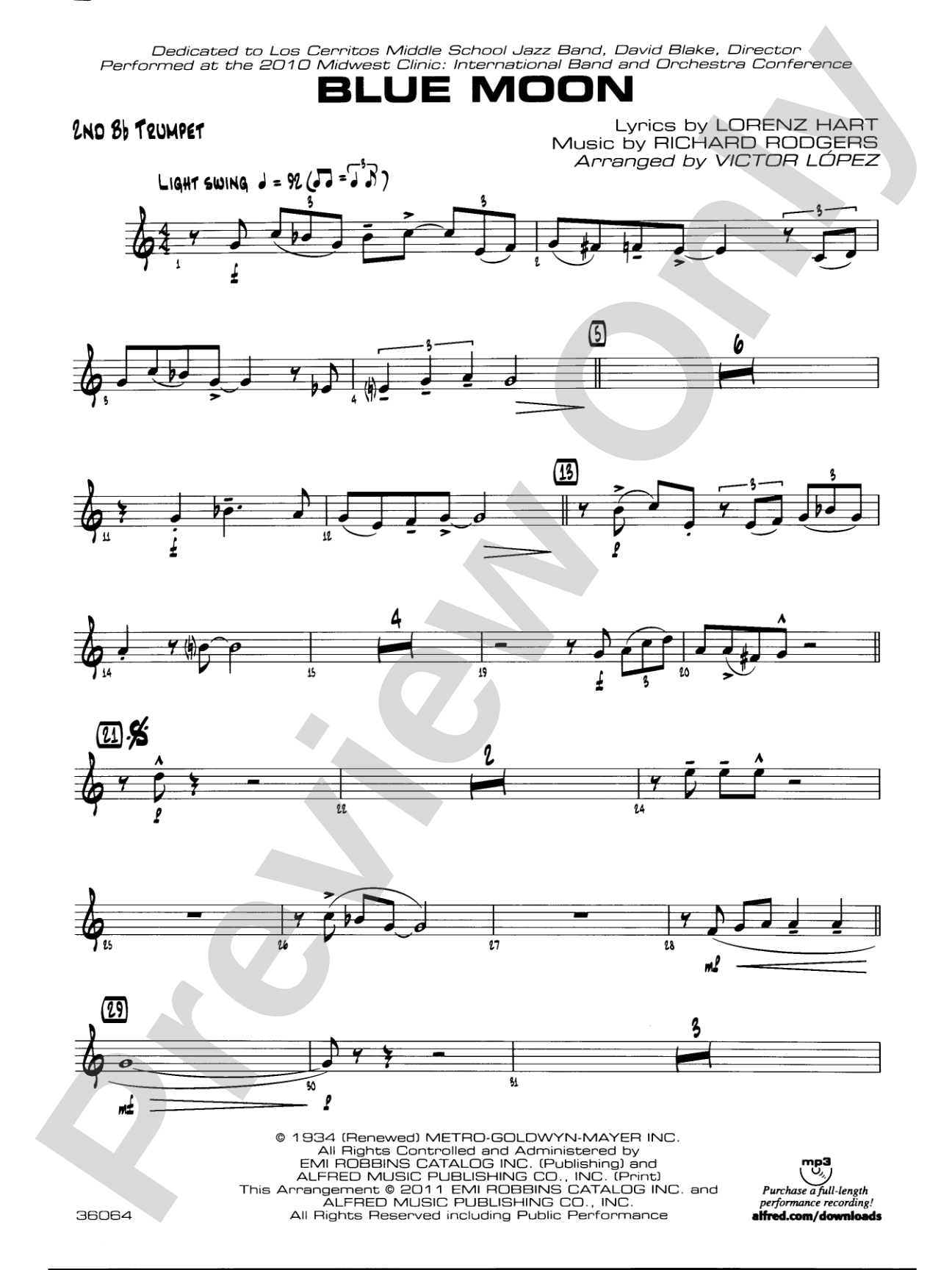 Blue Moon: 2nd B-flat Trumpet