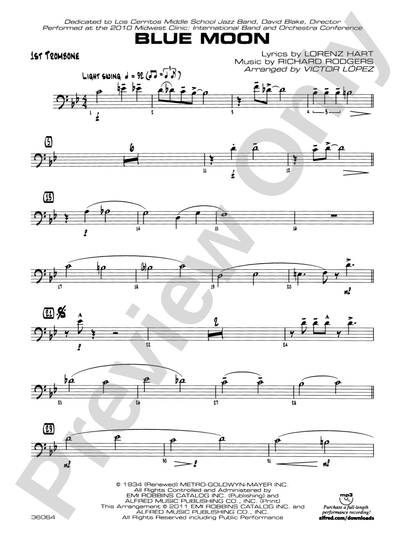 Blue Moon: 1st Trombone
