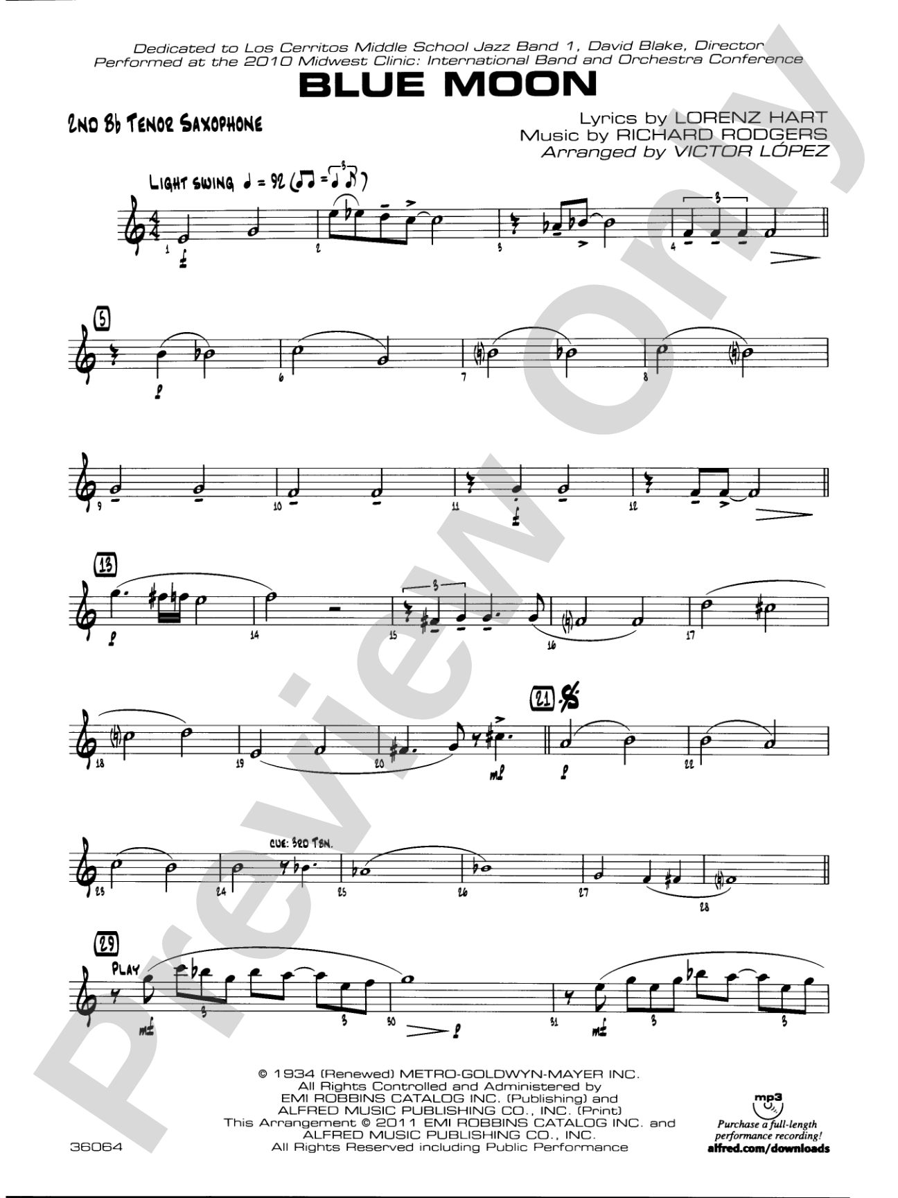Blue Moon: 2nd B-flat Tenor Saxophone