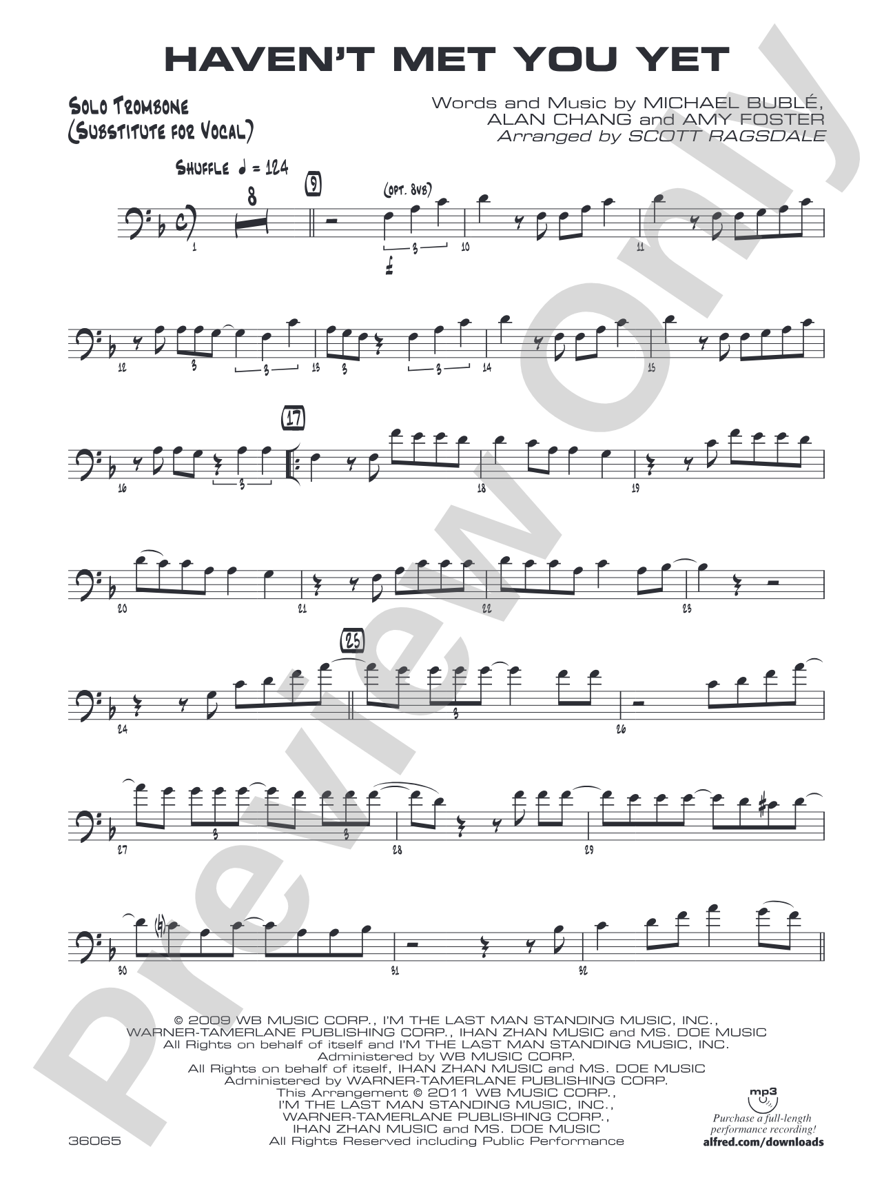 Haven't Met You Yet: Solo Bass Clef Part (Substitute for Vocal)