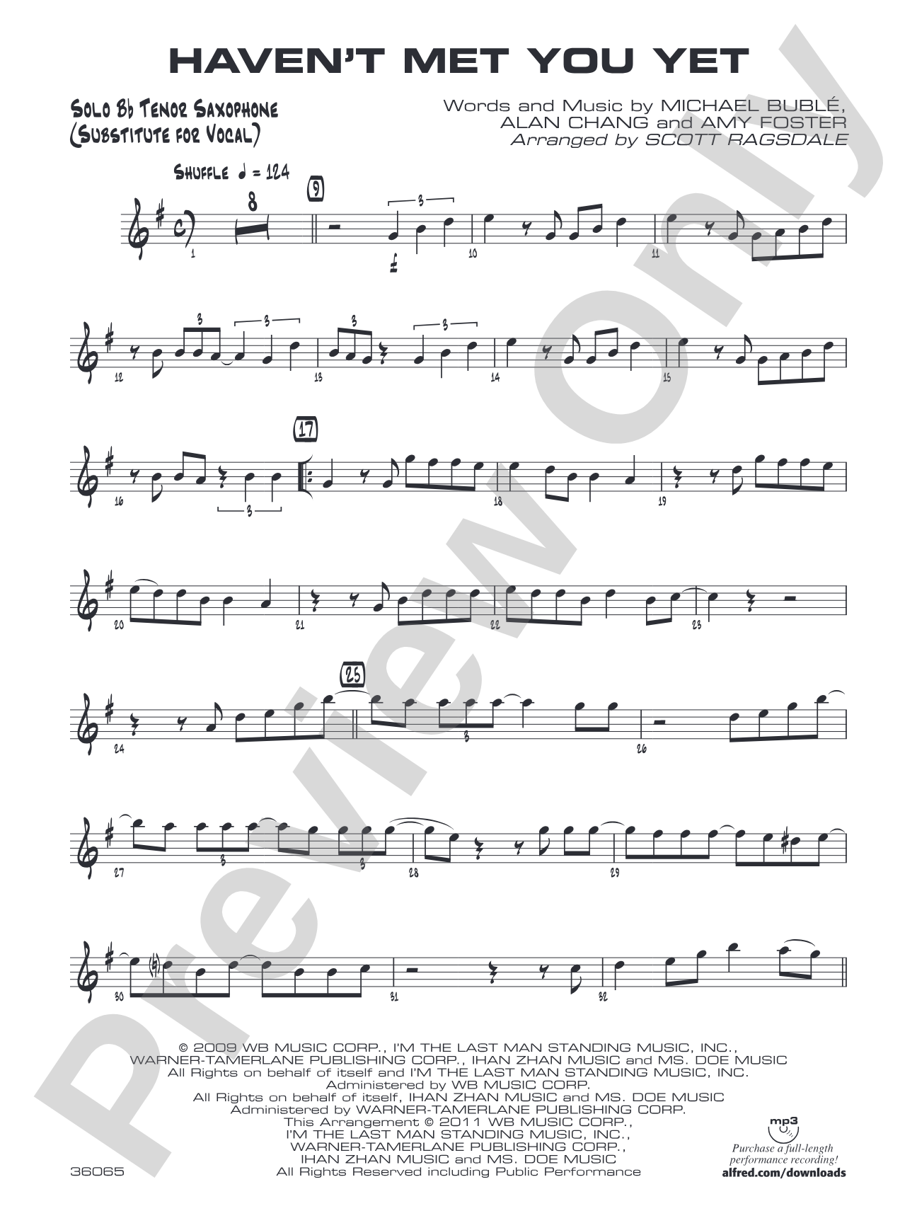 Haven't Met You Yet: Solo Bb Part (Substitute for Vocal)