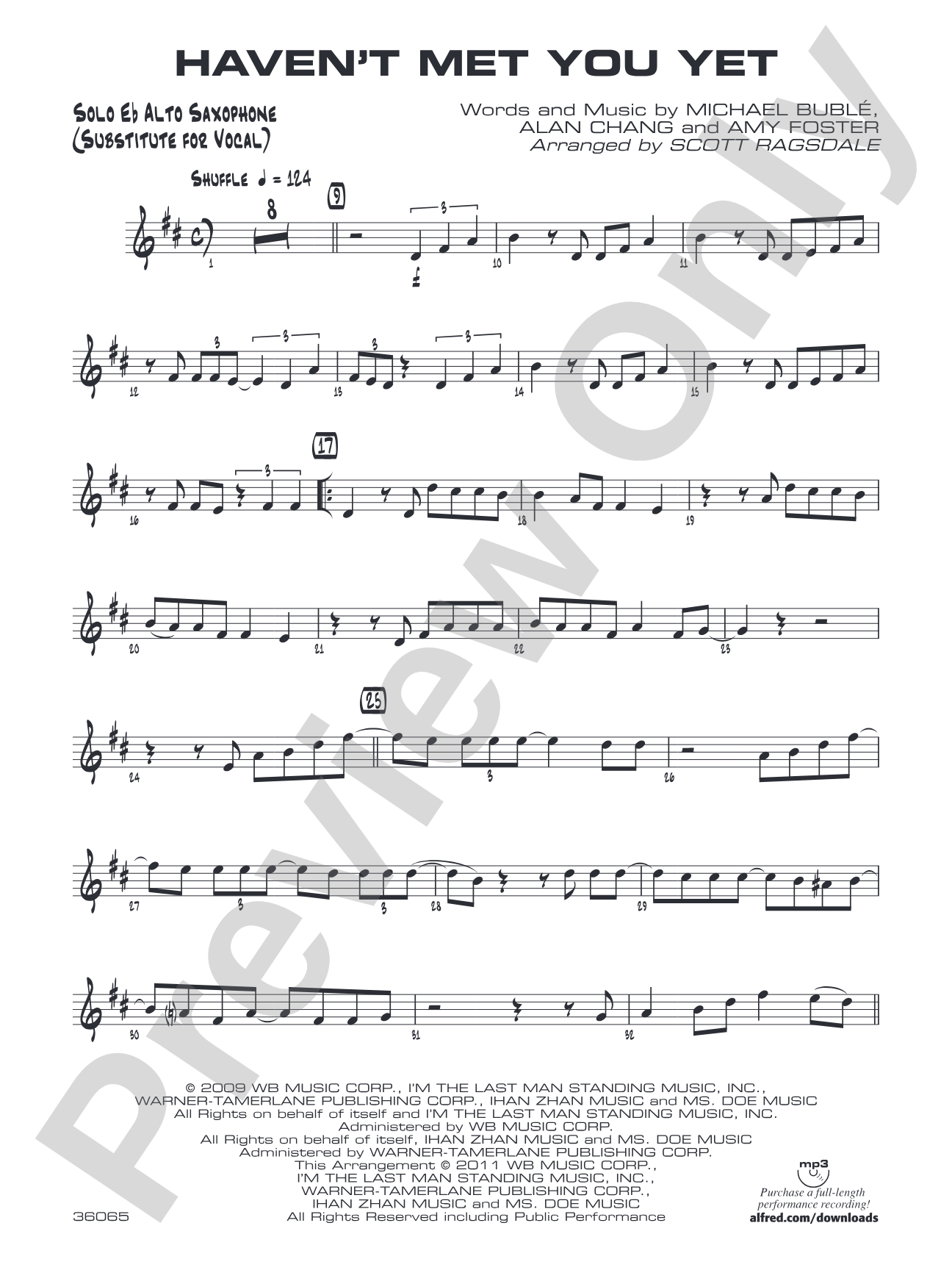 Haven't Met You Yet: Solo Eb Part (Substitute for Vocal)