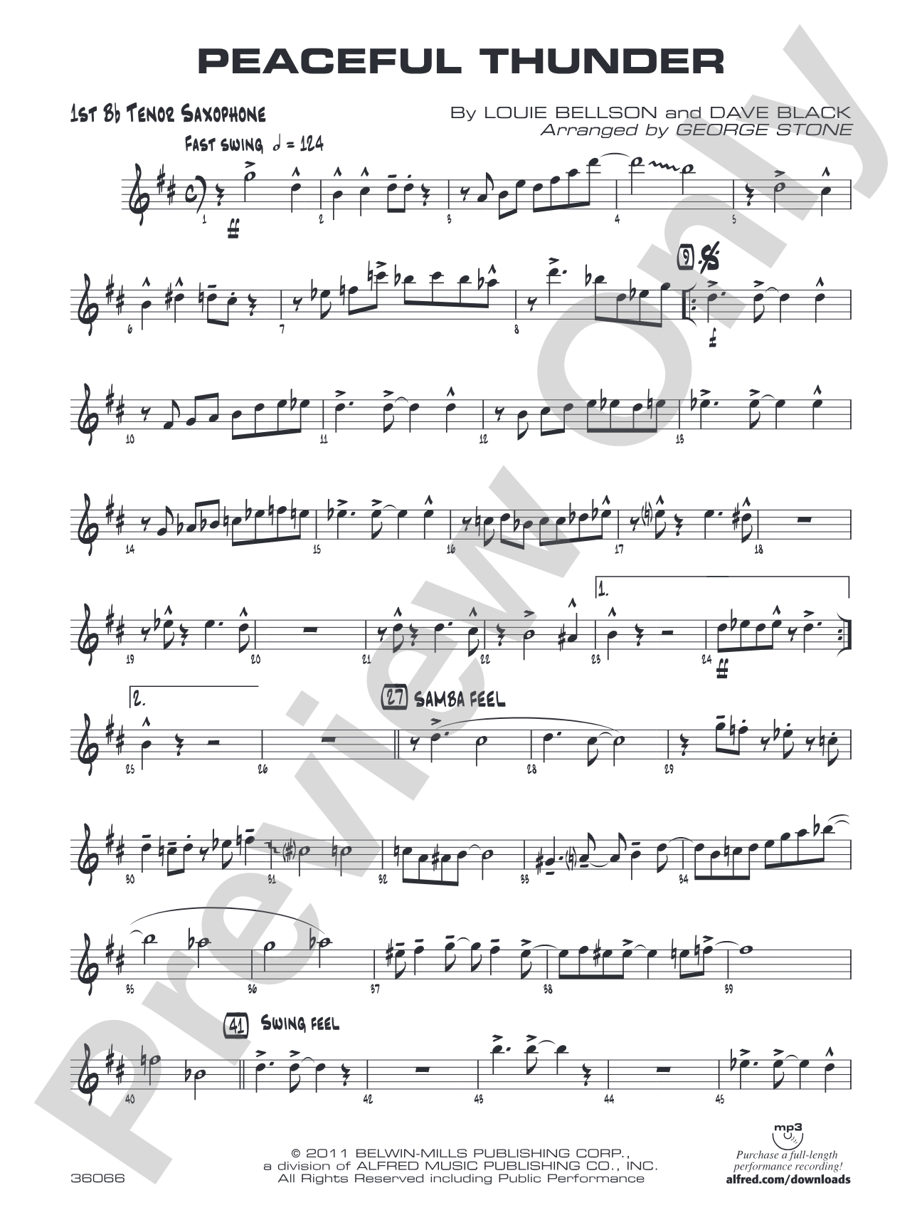 Peaceful Thunder: B-flat Tenor Saxophone