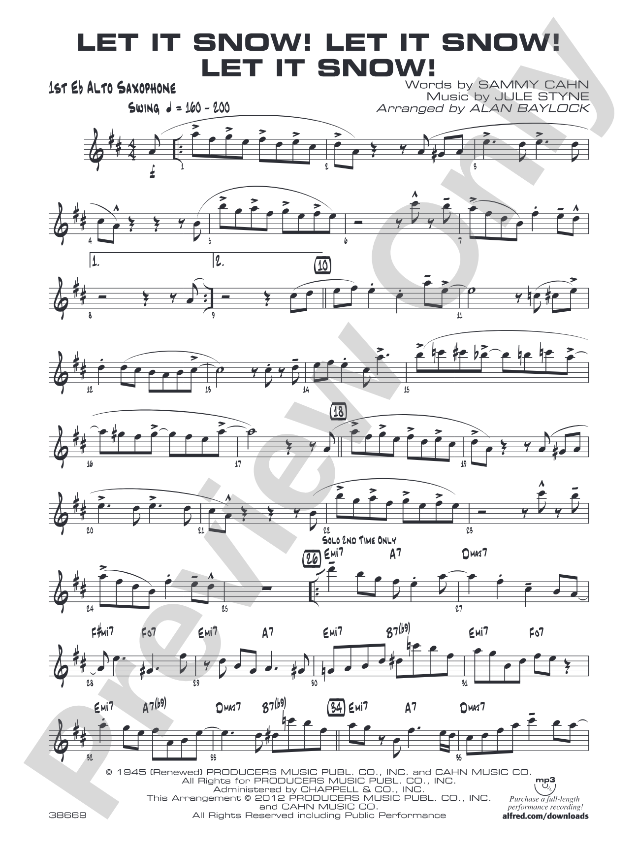 Let It Snow! Let It Snow! Let It Snow!: E-flat Alto Saxophone