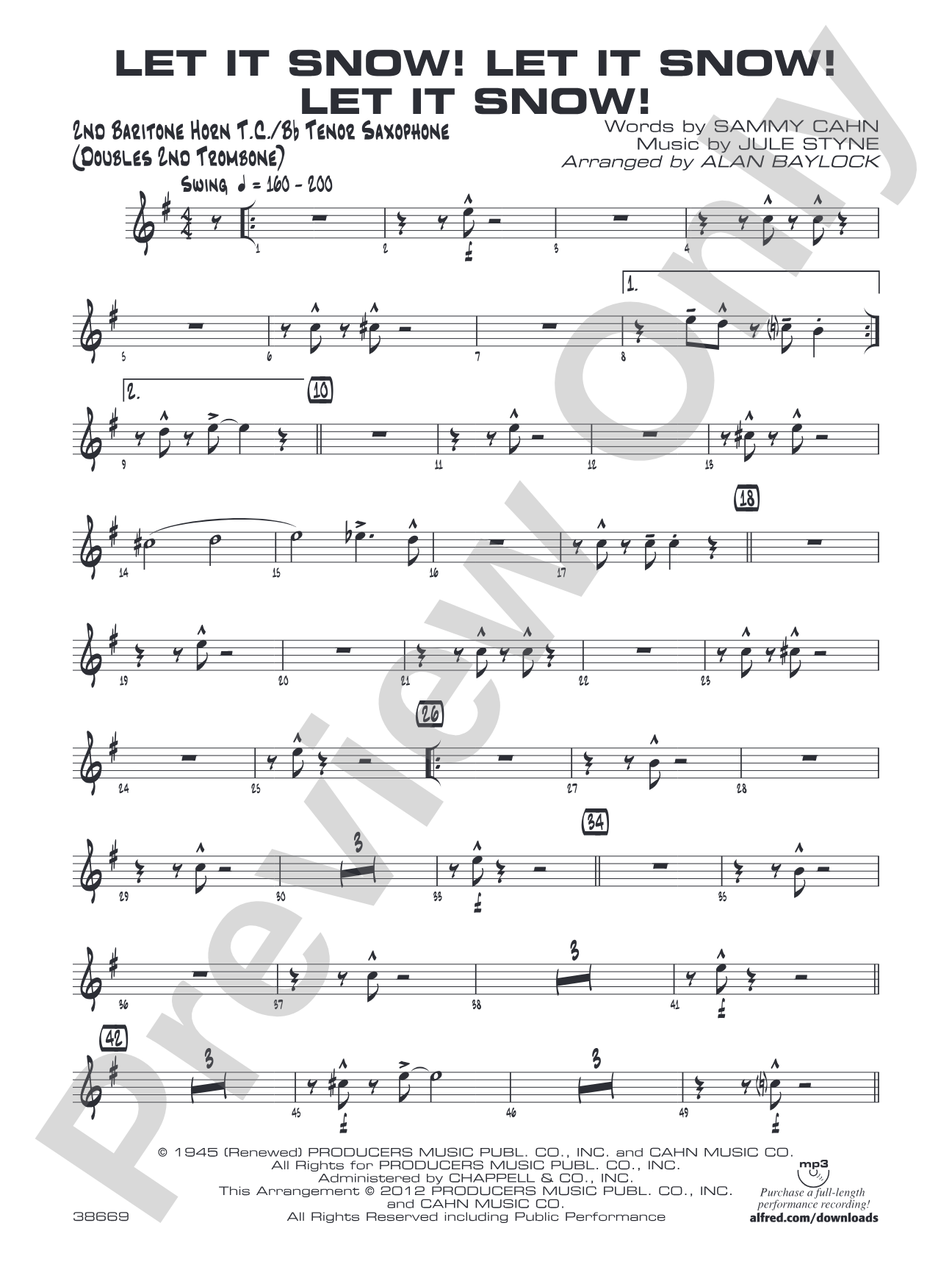 Let It Snow! Let It Snow! Let It Snow!: 2nd Baritone T.C.